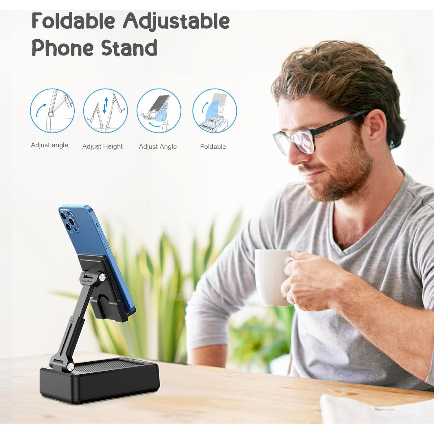 Soporte Plegable TechGlow con Altavoz Bluetooth y Banco de Energía