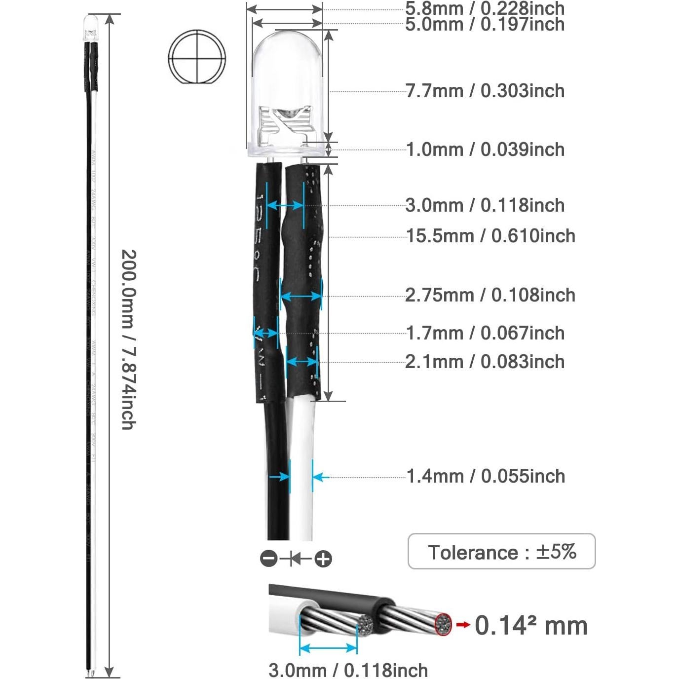 Kit 120 Luces LED 12V Diodo 5mm CHANZON 6 Colores