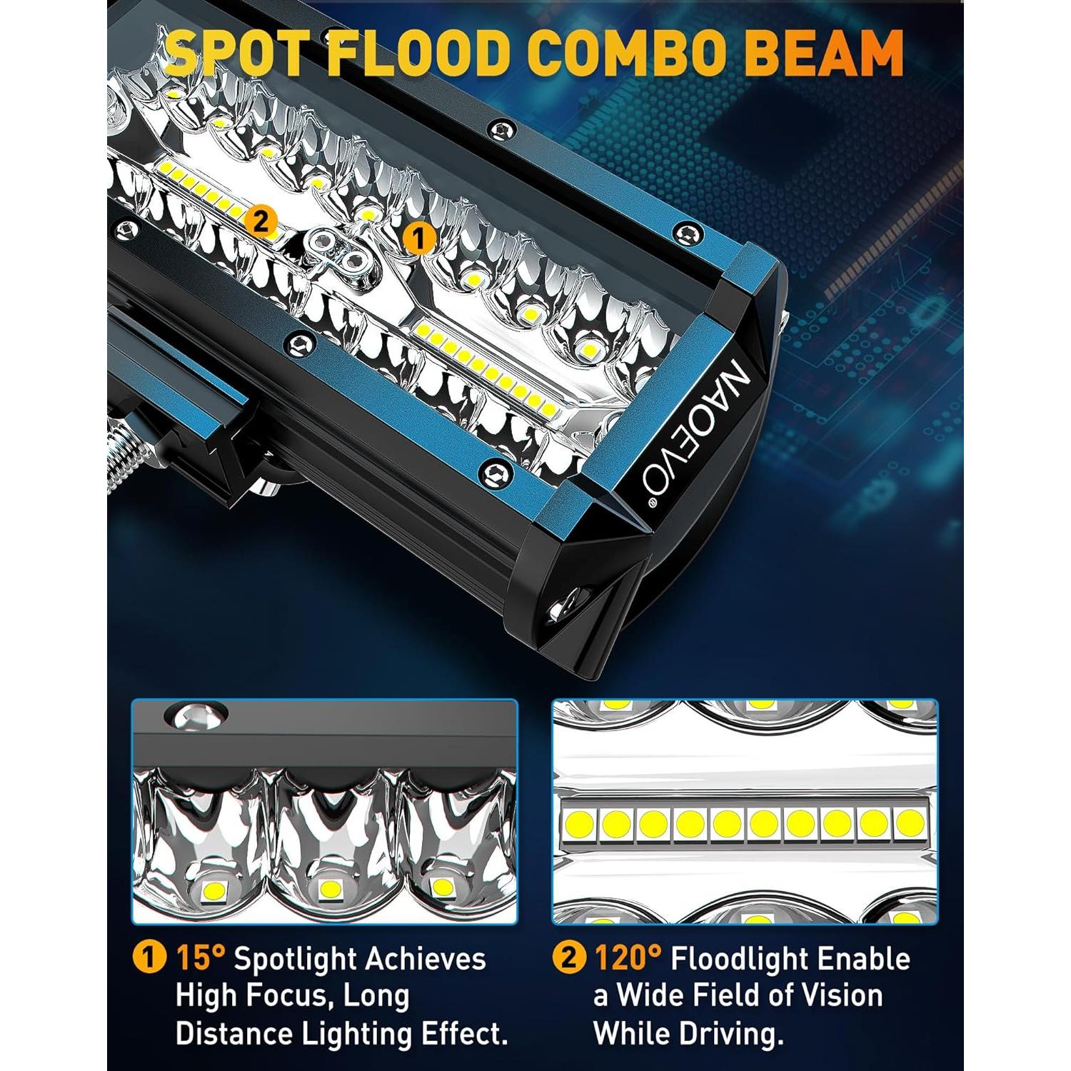 Barra de Luz LED NAOEVO 17.78cm 720W 72000LM Impermeable