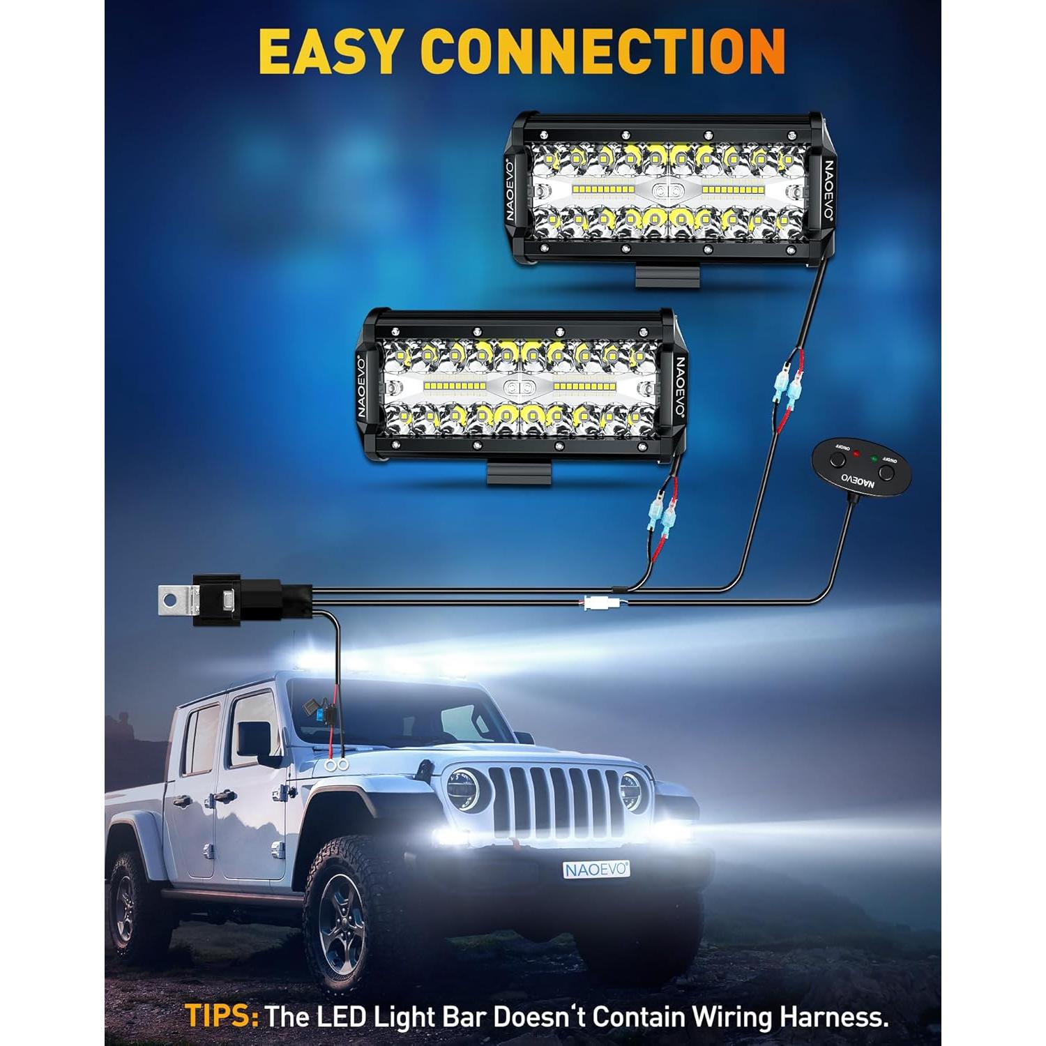 Barra de Luz LED NAOEVO 17.78cm 720W 72000LM Impermeable