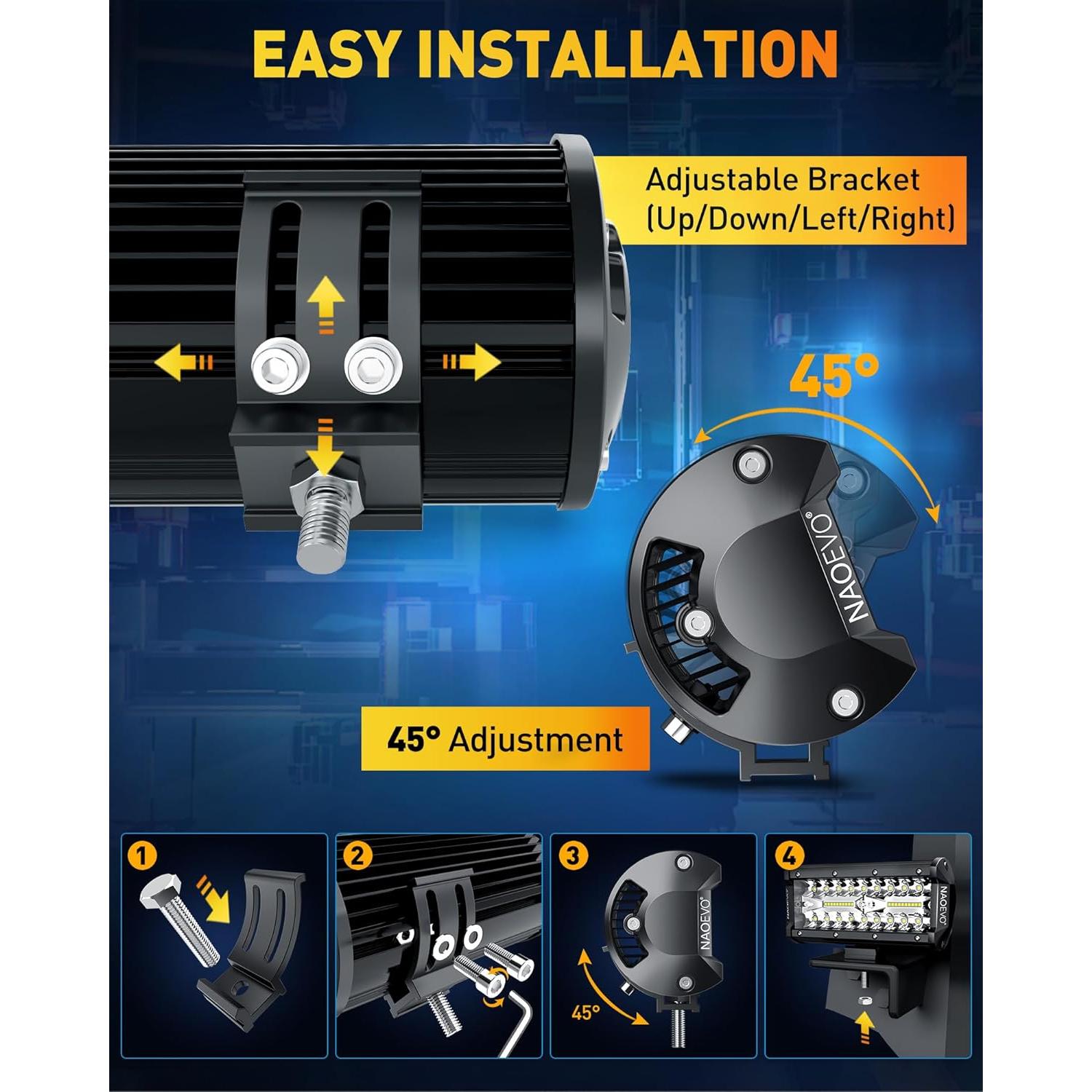 Barra de Luz LED NAOEVO 17.78cm 720W 72000LM Impermeable