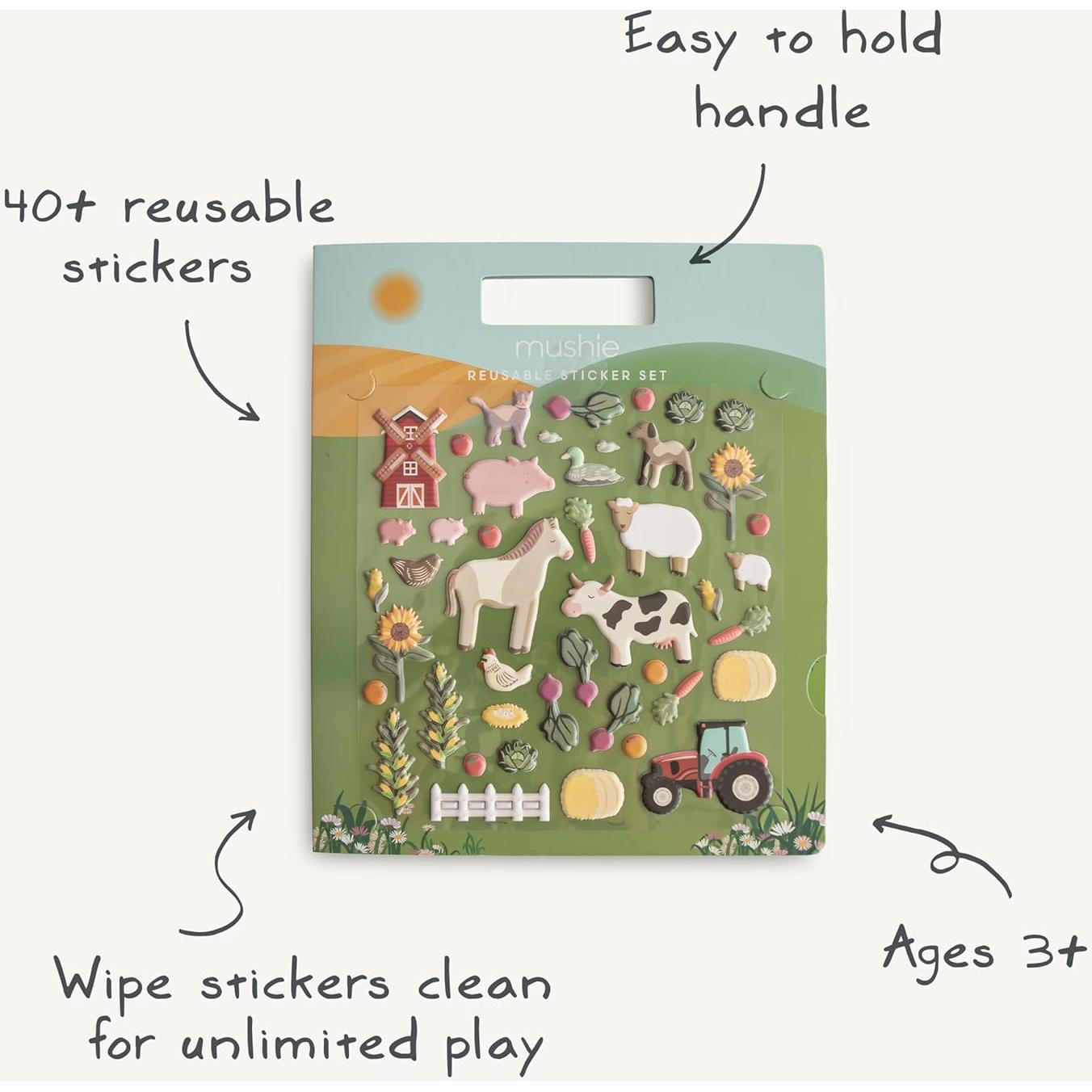 Set de Stickers Reutilizables Mushie Granja 50 Piezas