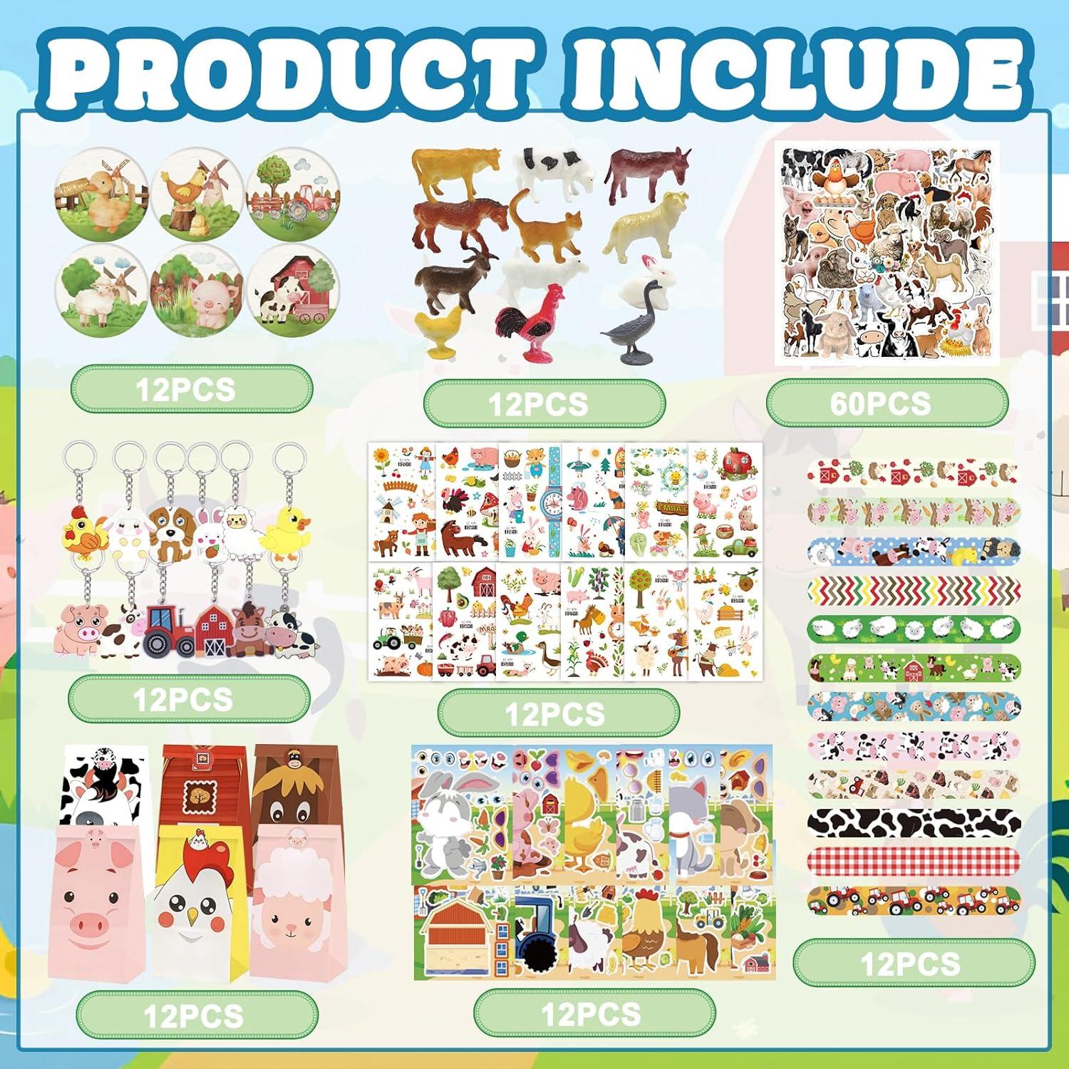 144 Piezas Suministros Fiesta Animales Granja Koeilay