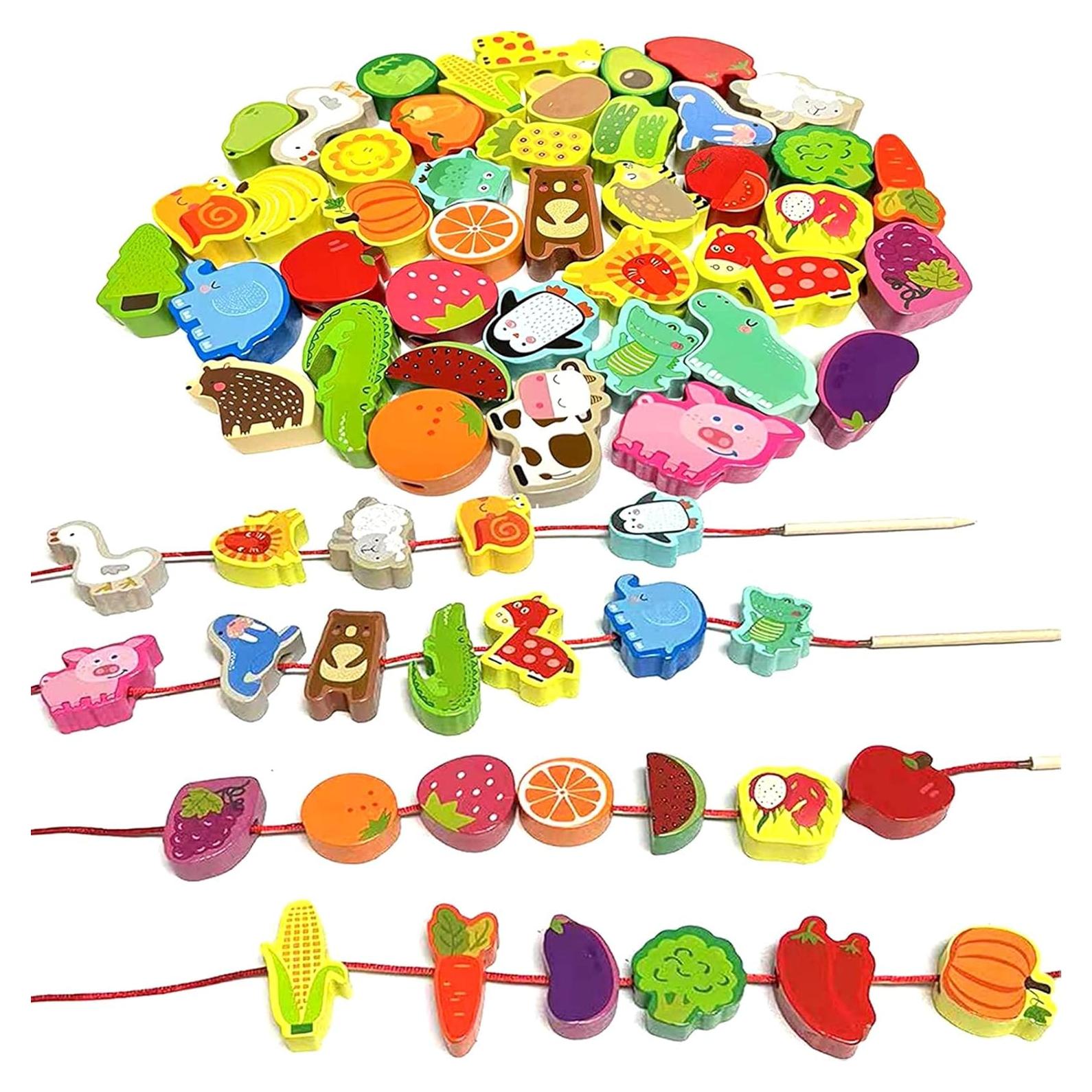 Juguetes de Cuentas de Enhebrar Intsinzi 46 Piezas Montessori