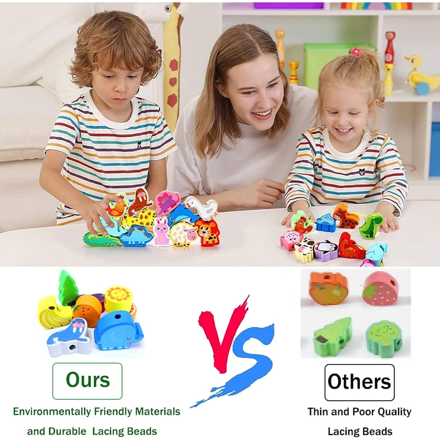 Juguetes de Cuentas de Enhebrar Intsinzi 46 Piezas Montessori