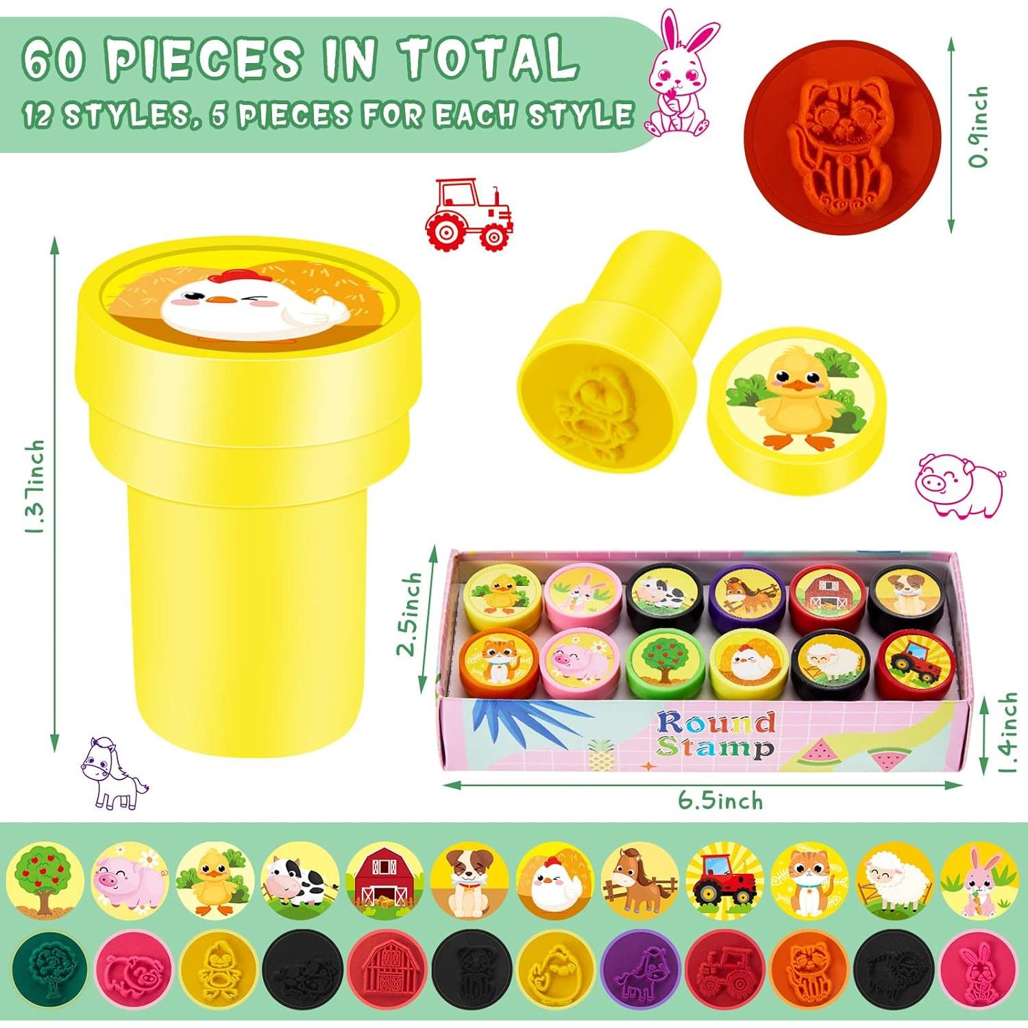 60 Sellos de Animales de Granja Gueevin para Niños