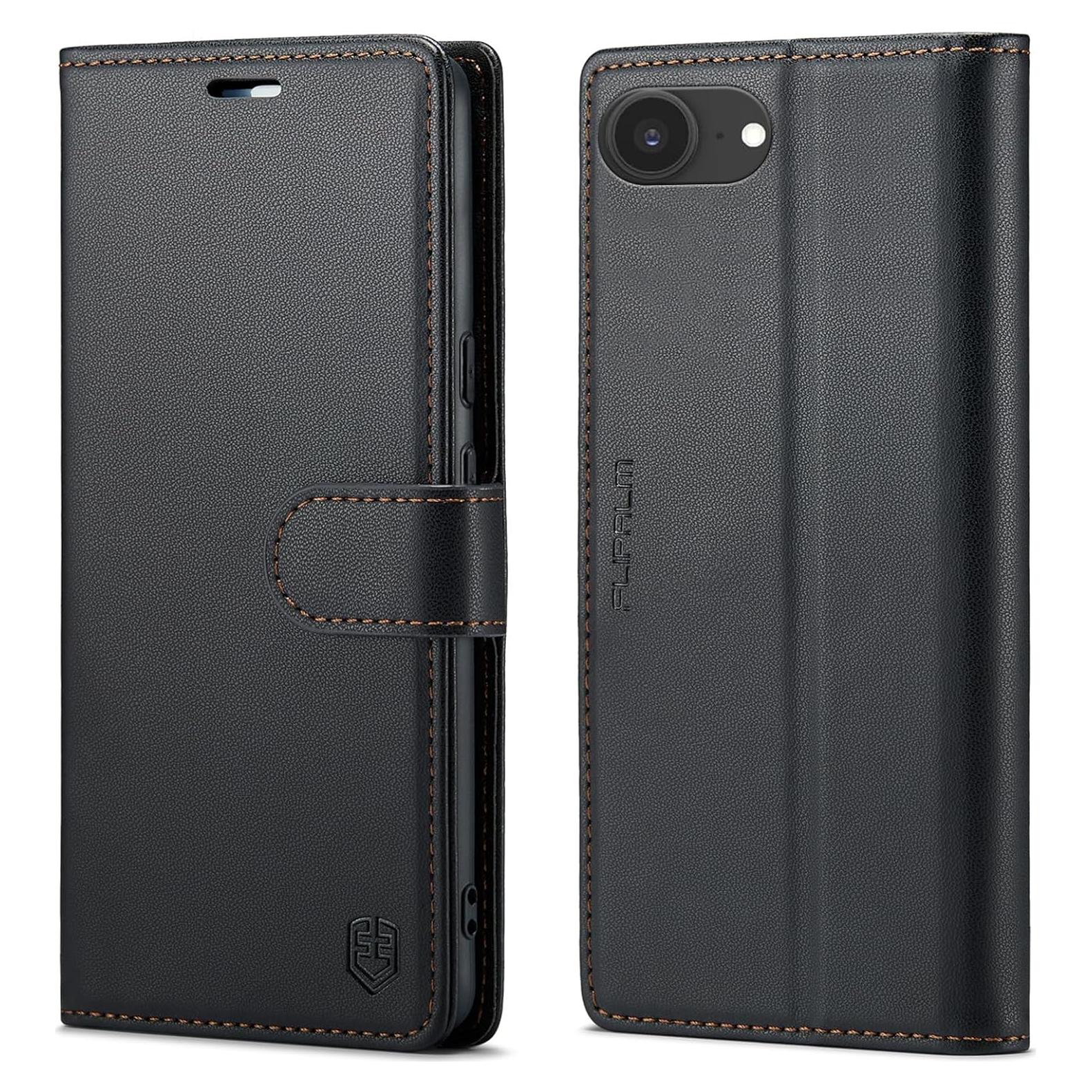 Funda billetera FLIPALM para iPhone 16e, cuero PU, RFID, negro