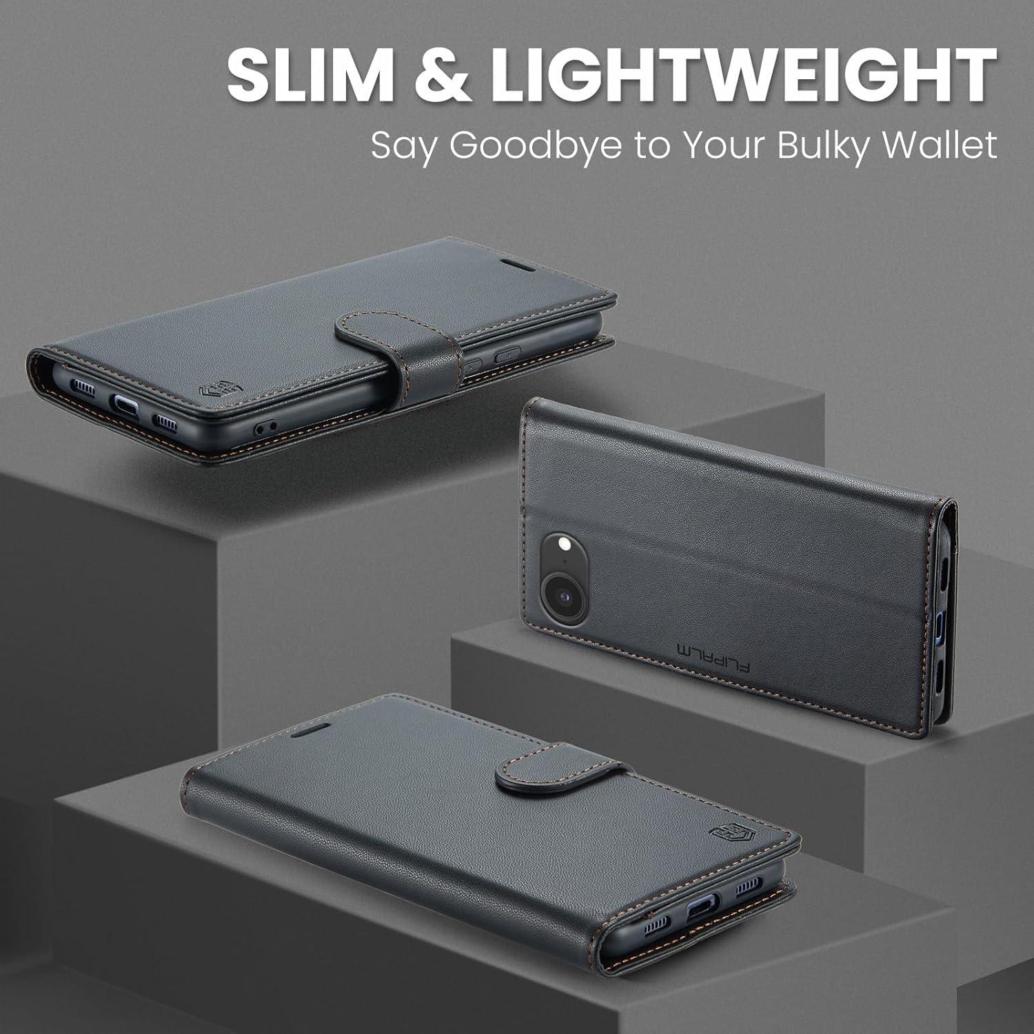 Funda billetera FLIPALM para iPhone 16e, cuero PU, RFID, negro