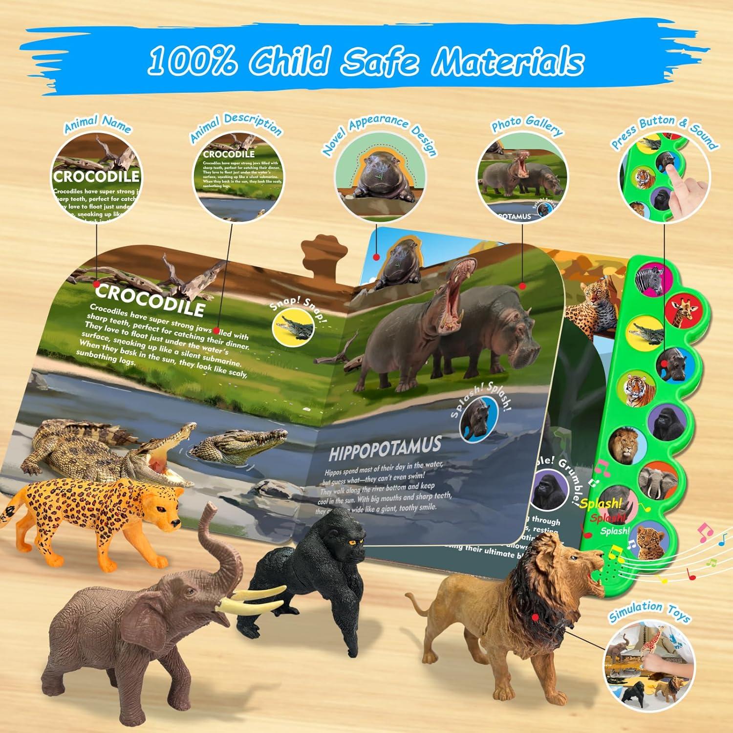 Figuras de Animales de Safari con Libro Sonoro 10PCS