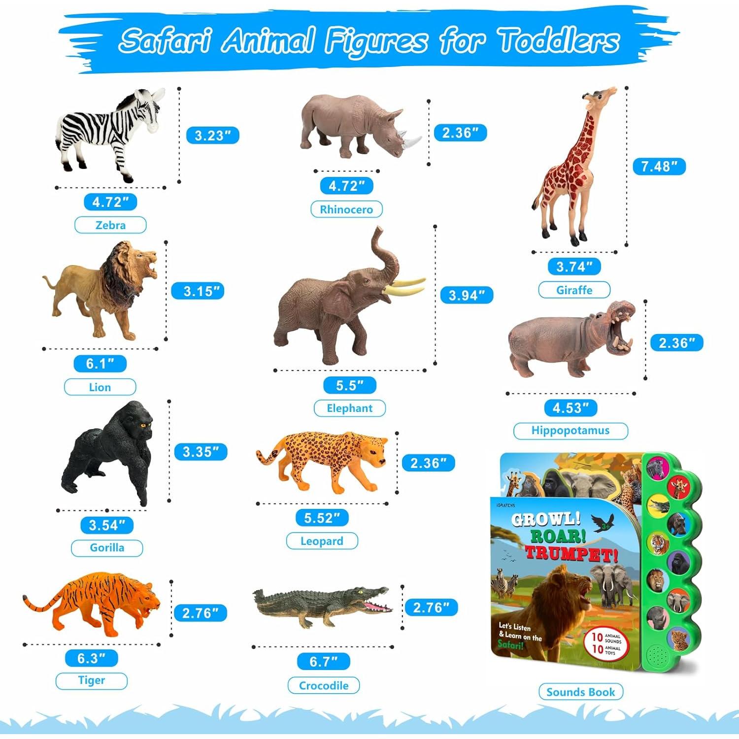 Figuras de Animales de Safari con Libro Sonoro 10PCS