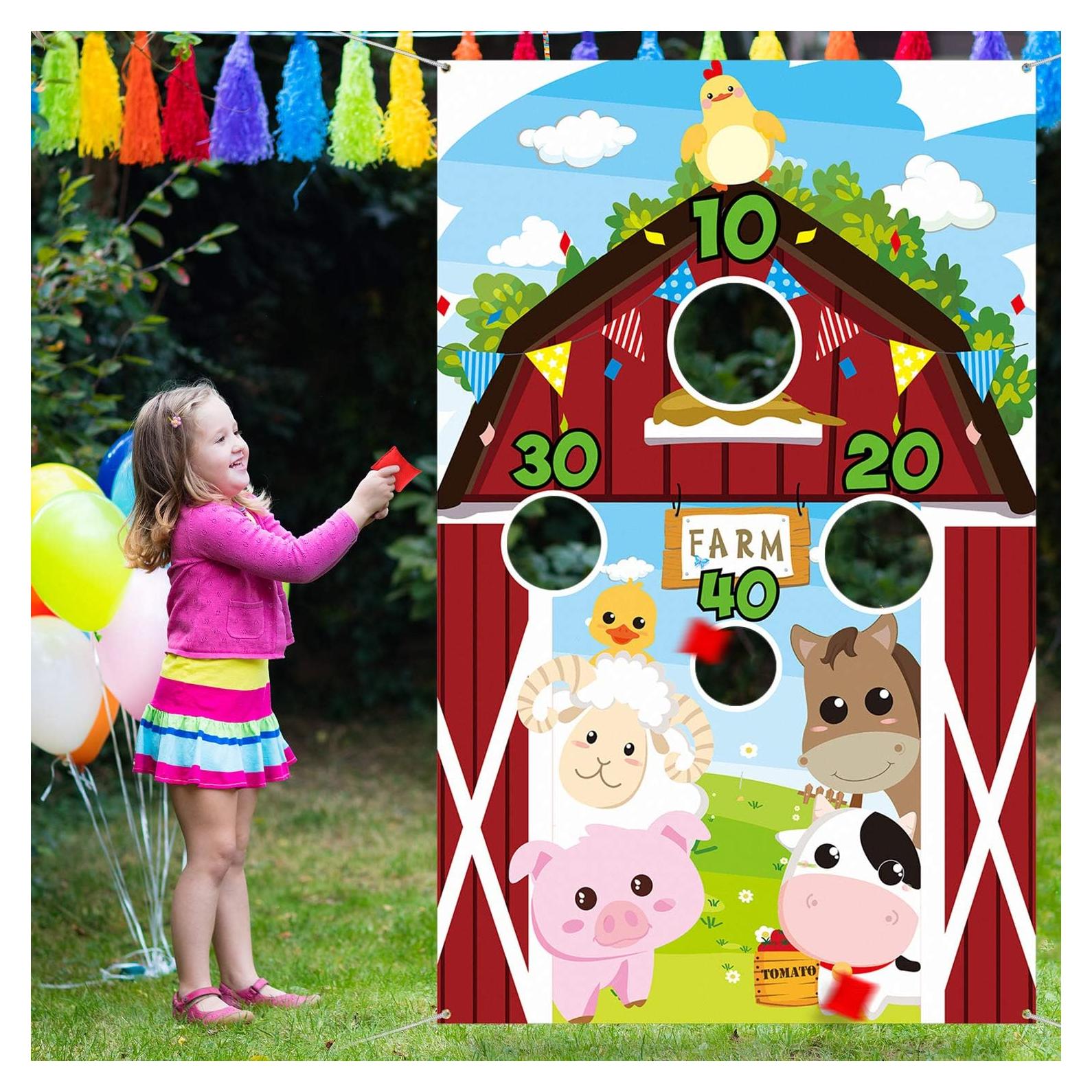 Farm Animals Toss Game with 3 Nylon Bean Bags, Indoor and Outdoor Farm Animals Party Game for Kids and Adults, Farmer Theme Birthday Party Decorations and Supplies
