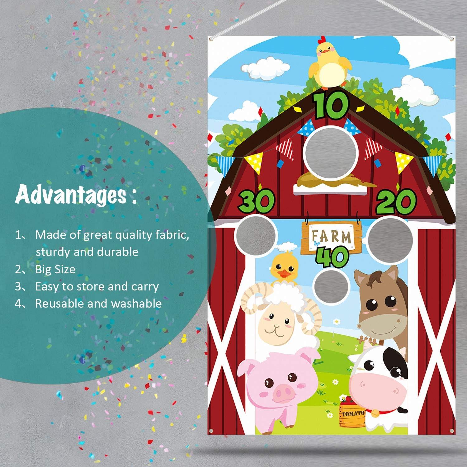 Farm Animals Toss Game with 3 Nylon Bean Bags, Indoor and Outdoor Farm Animals Party Game for Kids and Adults, Farmer Theme Birthday Party Decorations and Supplies