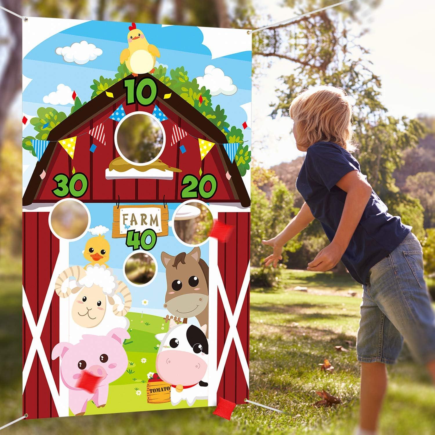 Farm Animals Toss Game with 3 Nylon Bean Bags, Indoor and Outdoor Farm Animals Party Game for Kids and Adults, Farmer Theme Birthday Party Decorations and Supplies