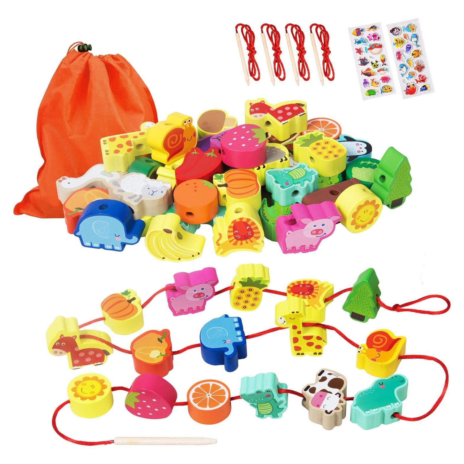 Juguete Montessori de Enhebrado de Madera YiTTOO 42 Piezas