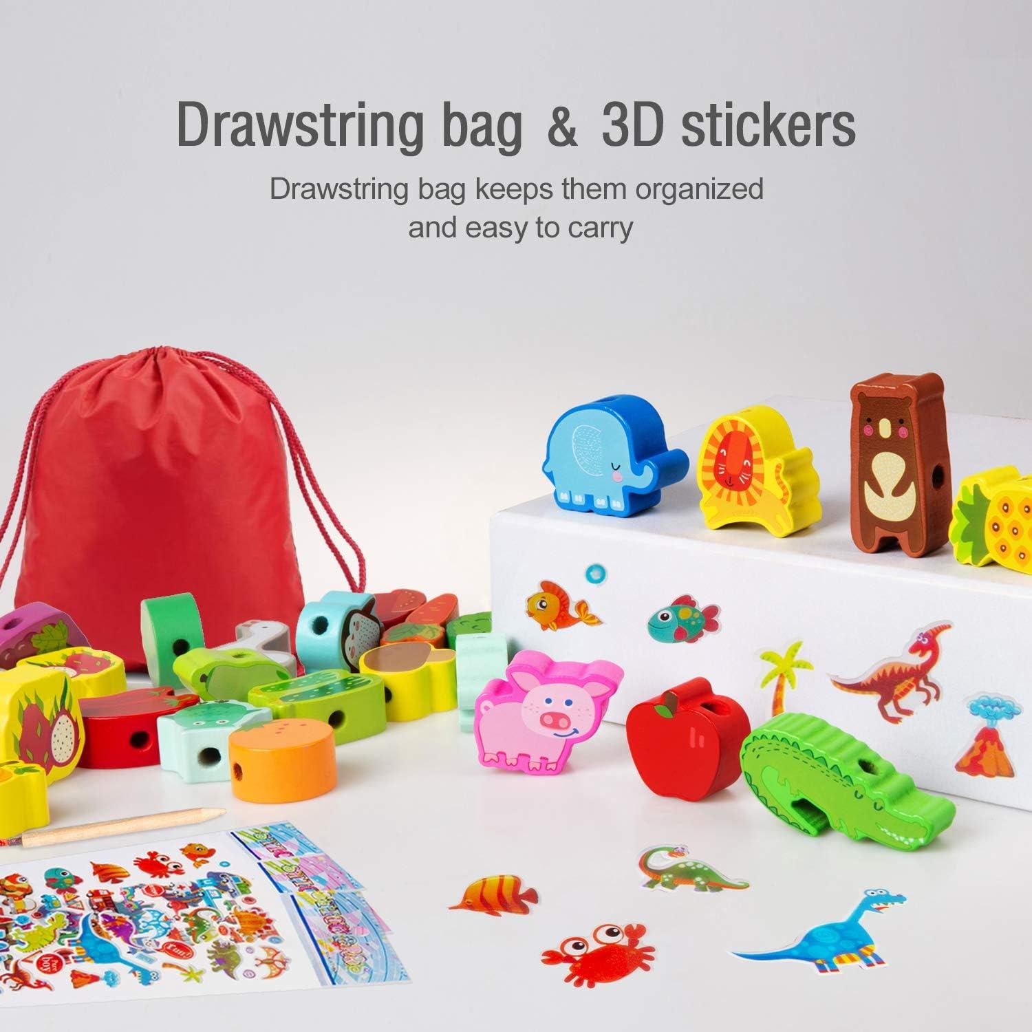 Juguete Montessori de Enhebrado de Madera YiTTOO 42 Piezas