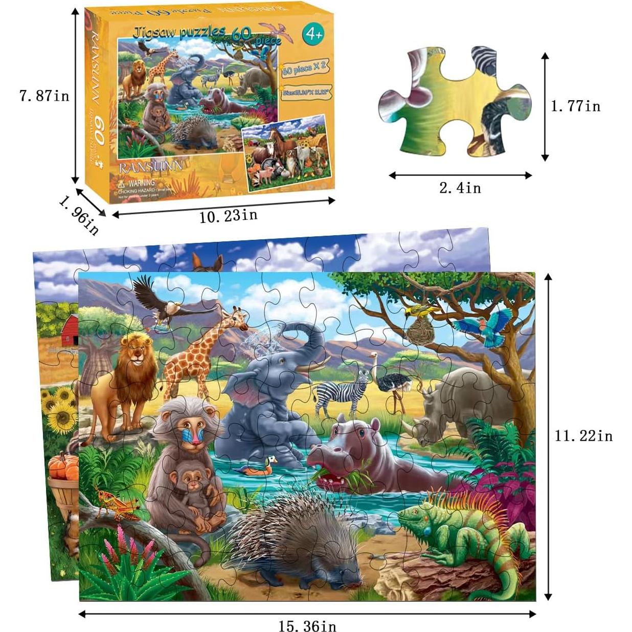 Rompecabezas RANSUNN 60 Piezas Animales 4-8 Años