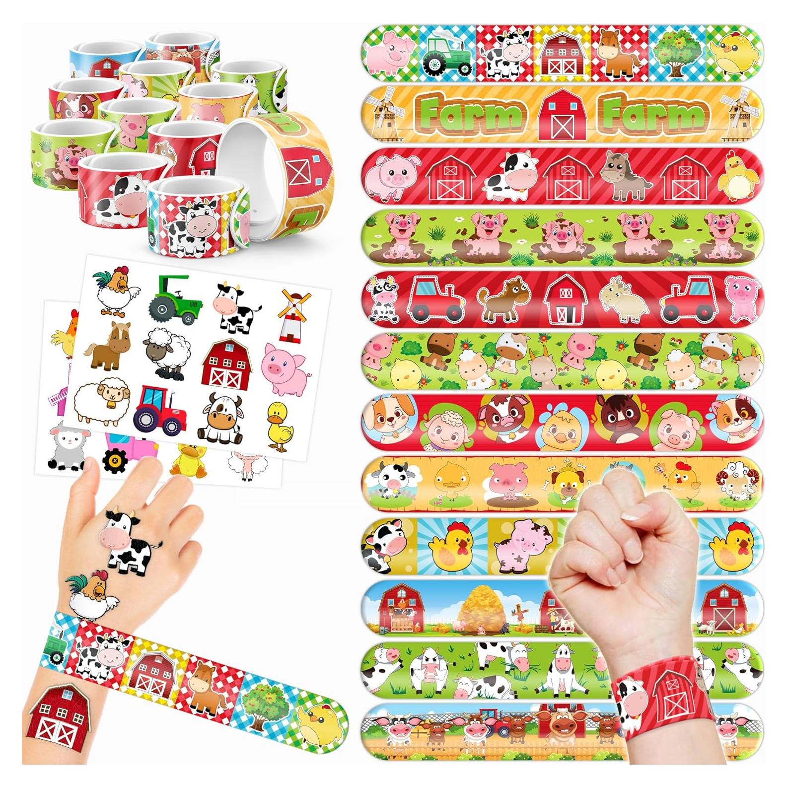 48PCS Fiesta Animales de Granja - Tatuajes y Pulseras