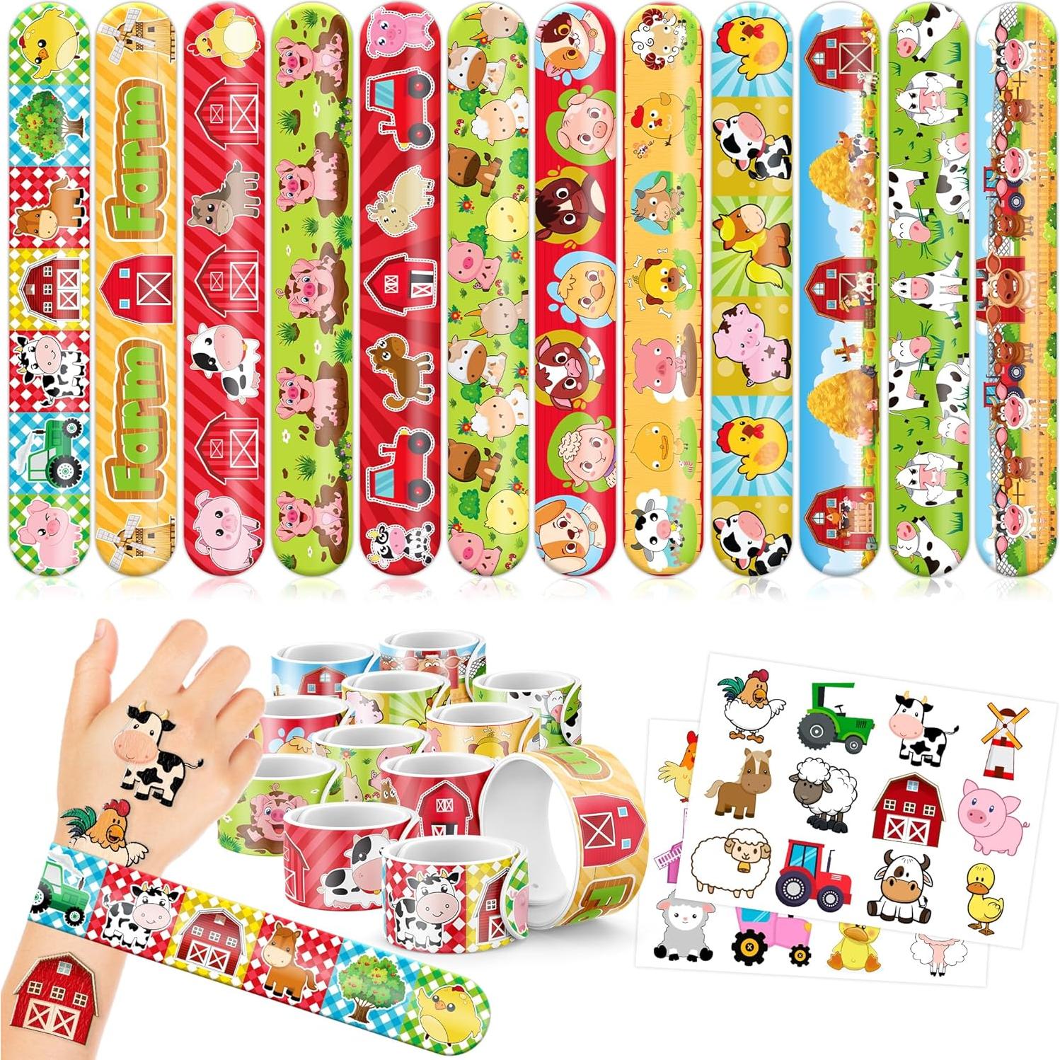 48PCS Fiesta Animales de Granja - Tatuajes y Pulseras