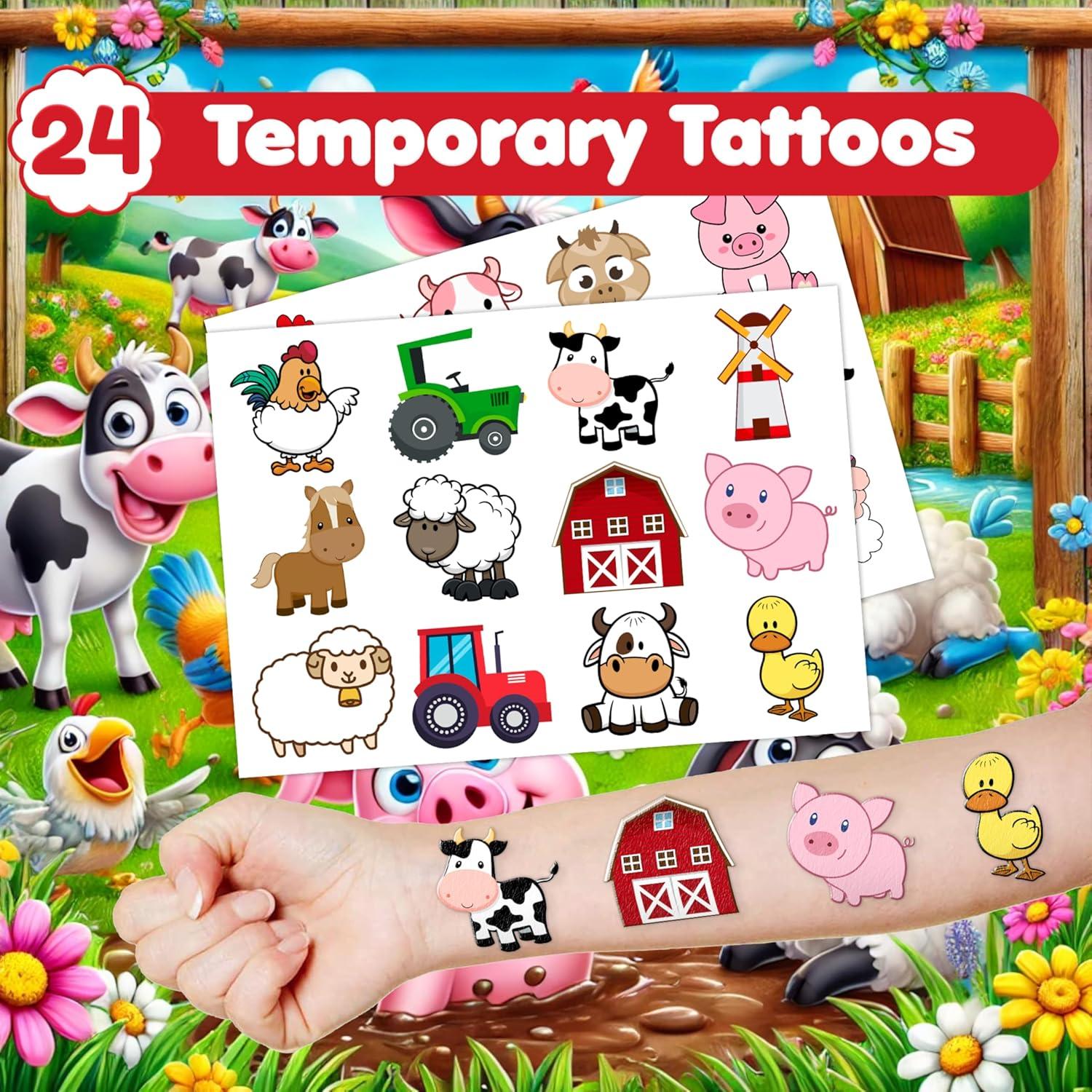 48PCS Fiesta Animales de Granja - Tatuajes y Pulseras