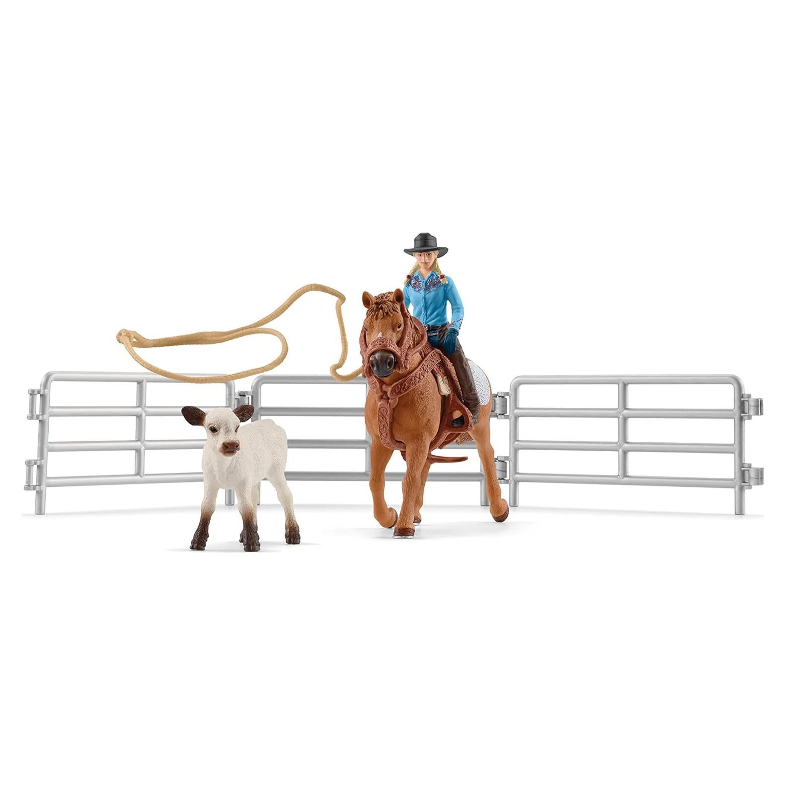 Juego de Rodeo Roping Schleich - Vaquera y Vaca 9 Piezas
