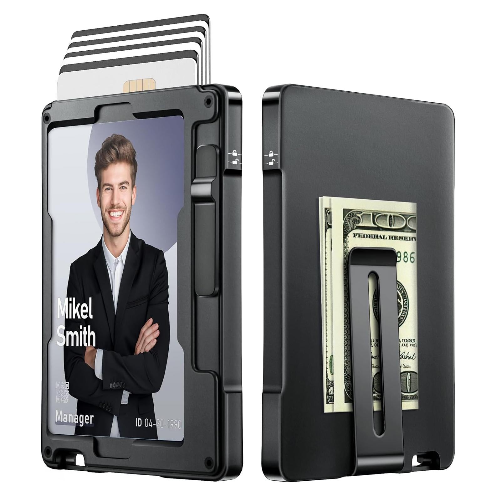 Cartera Minimalista Umoven para Hombres con Bloqueo RFID - Negro