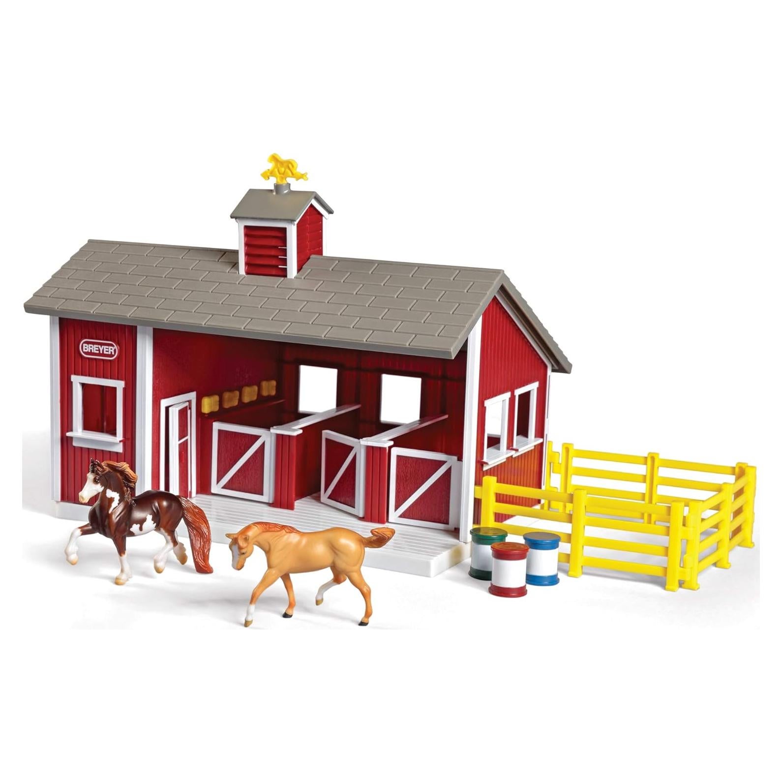 Set de Establo Rojo Breyer Stablemates con 2 Caballos y Accesorios