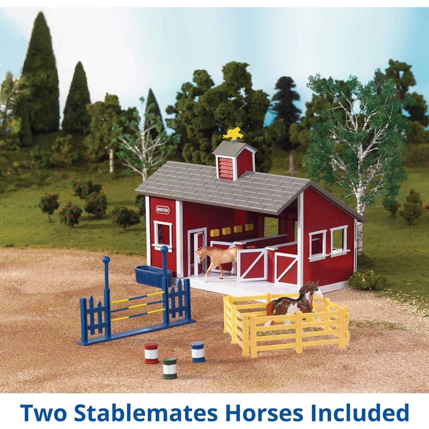 Set de Establo Rojo Breyer Stablemates con 2 Caballos y Accesorios
