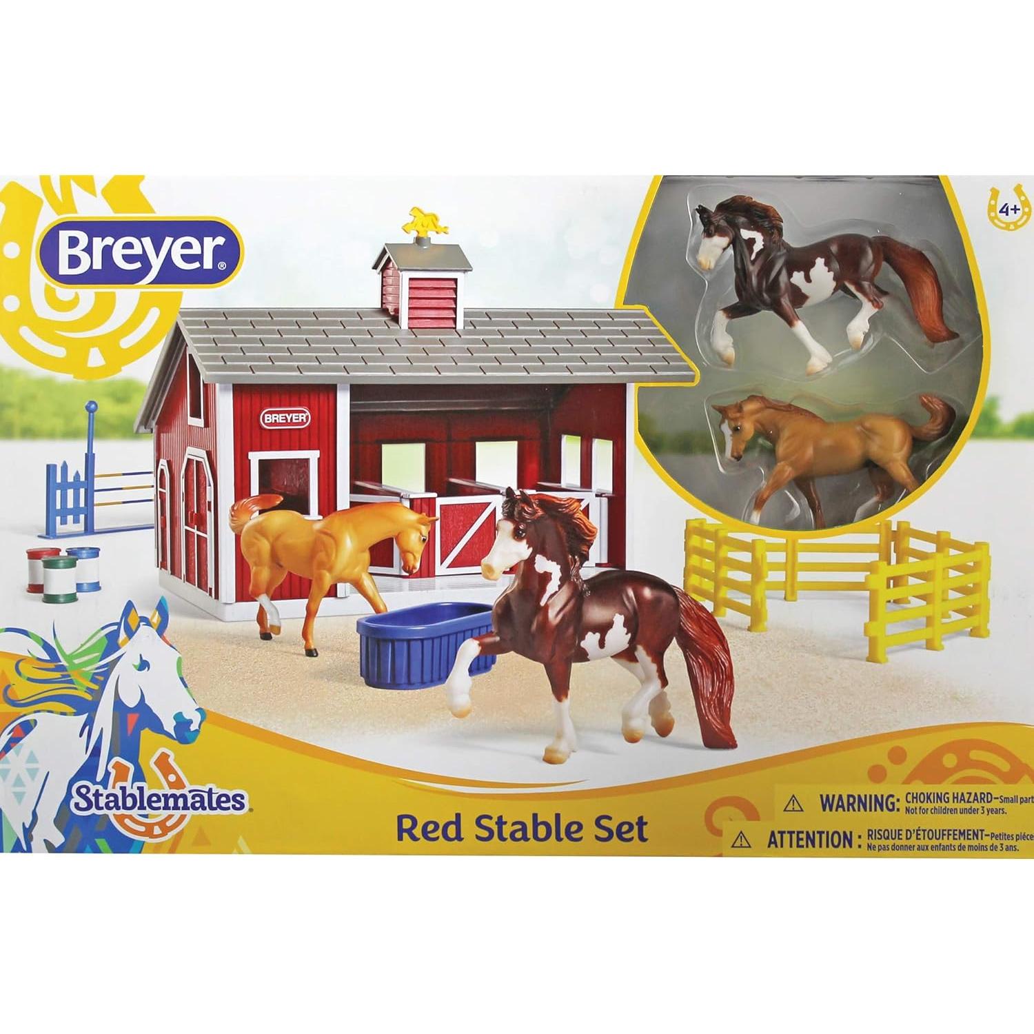 Set de Establo Rojo Breyer Stablemates con 2 Caballos y Accesorios