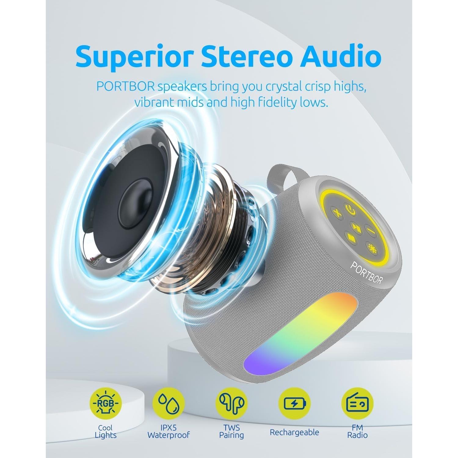 Altavoz Bluetooth PORTBOR Inalámbrico 15H IPX5 Gris