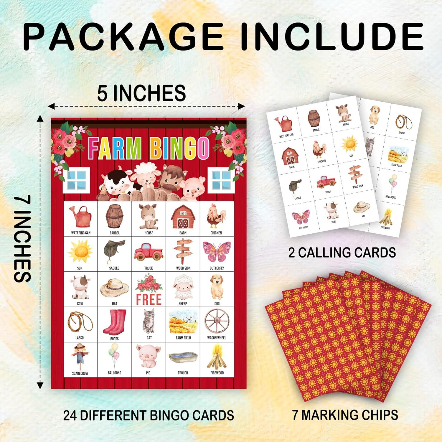 Juego de Bingo de Granja Tranfvging 24 Tarjetas para Adultos