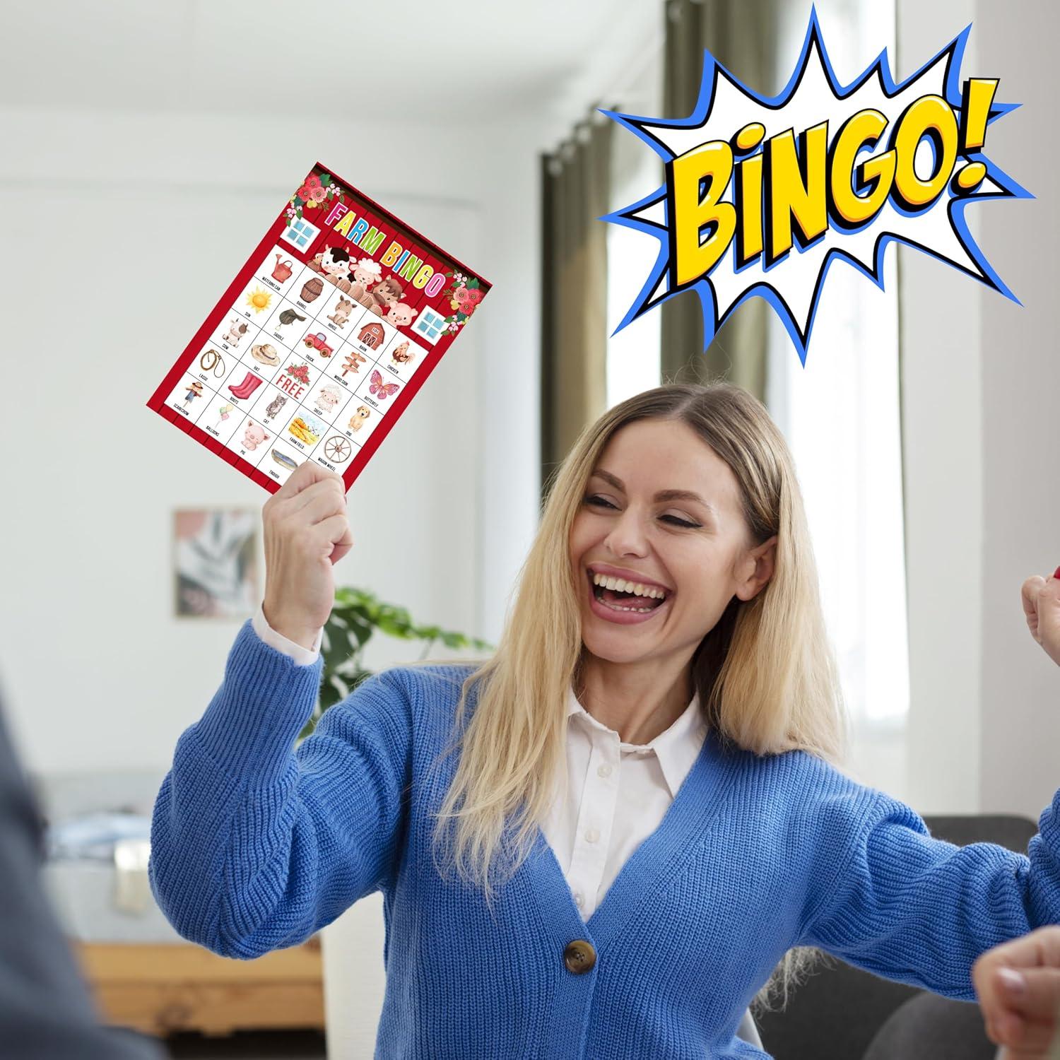 Juego de Bingo de Granja Tranfvging 24 Tarjetas para Adultos