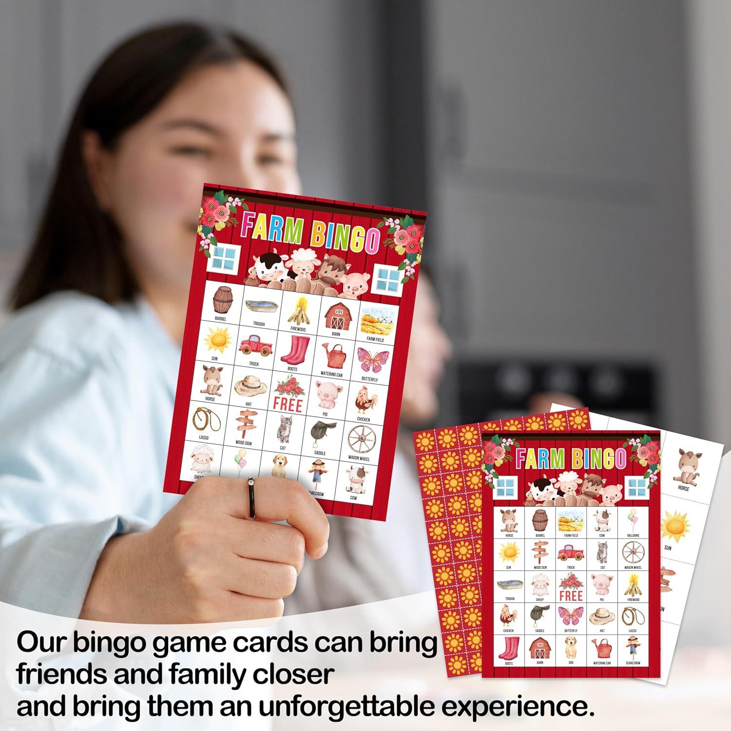 Juego de Bingo de Granja Tranfvging 24 Tarjetas para Adultos