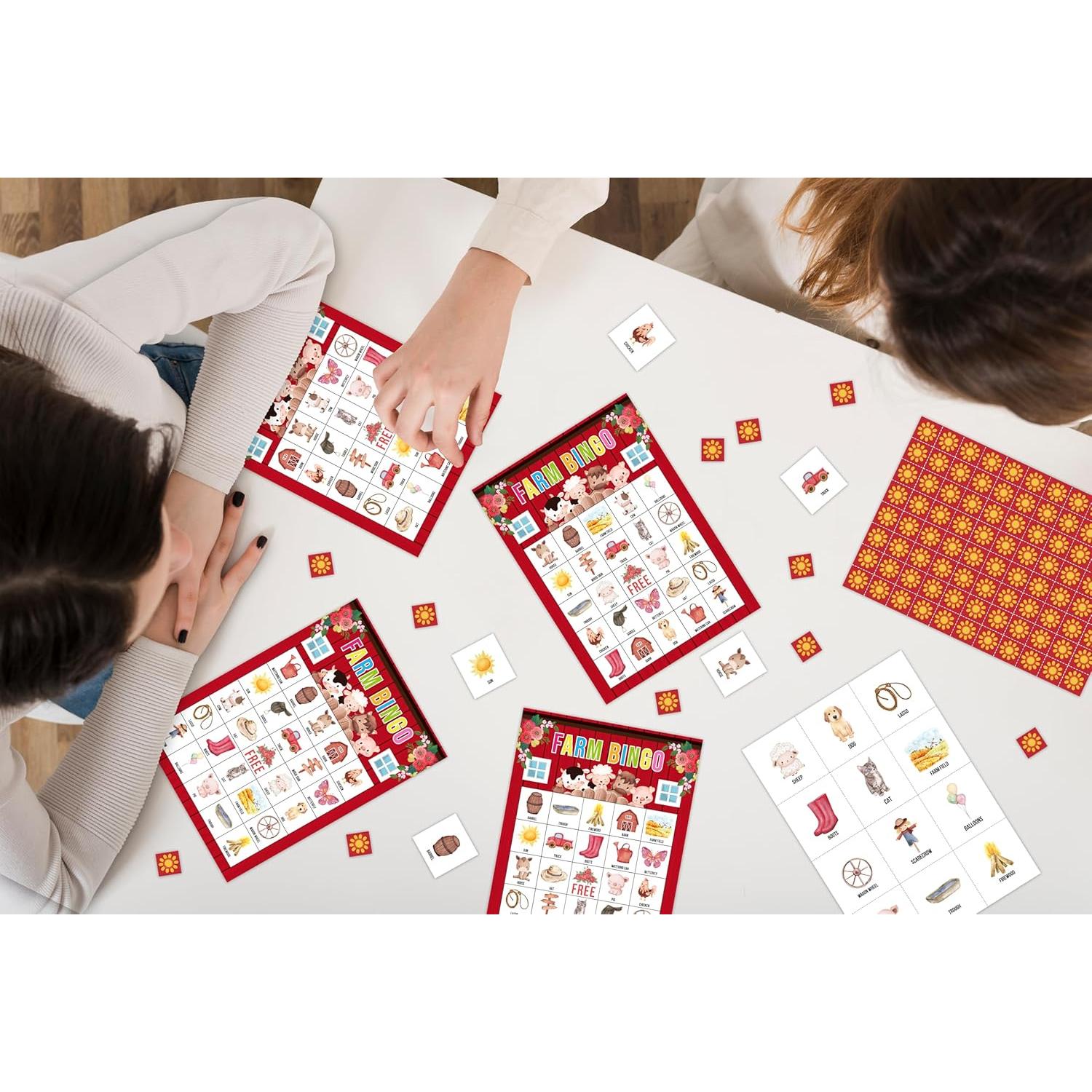 Juego de Bingo de Granja Tranfvging 24 Tarjetas para Adultos