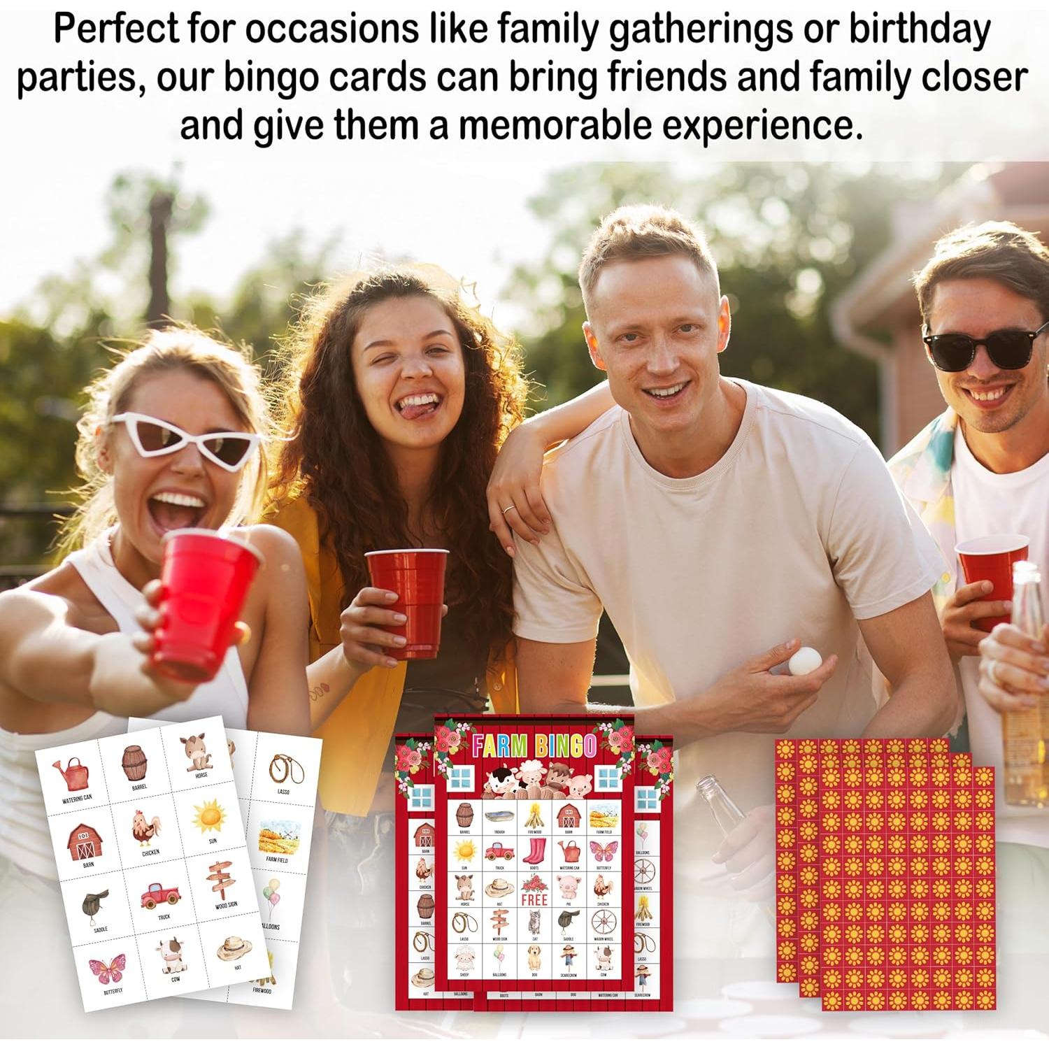 Juego de Bingo de Granja Tranfvging 24 Tarjetas para Adultos