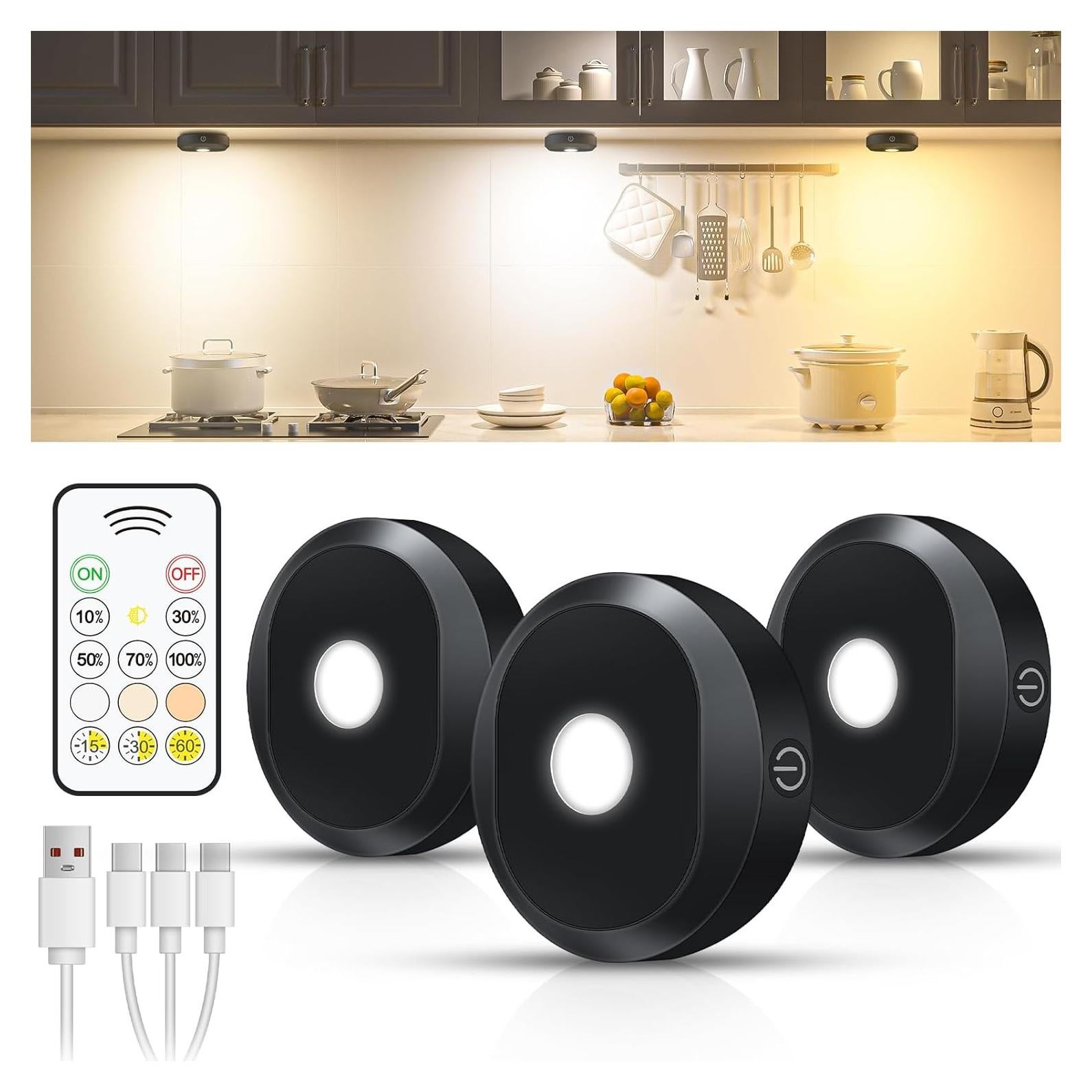 Luces Puck WILLED Recargables con Control Remoto - Paquete de 3