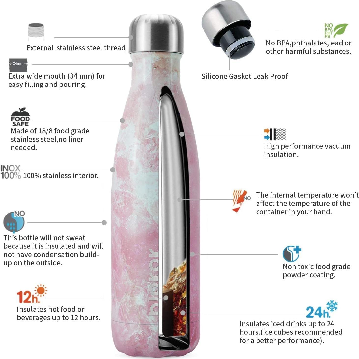 Botella de Agua Aislada BJPKPK 500ml Acero Inoxidable Flor de Mármol