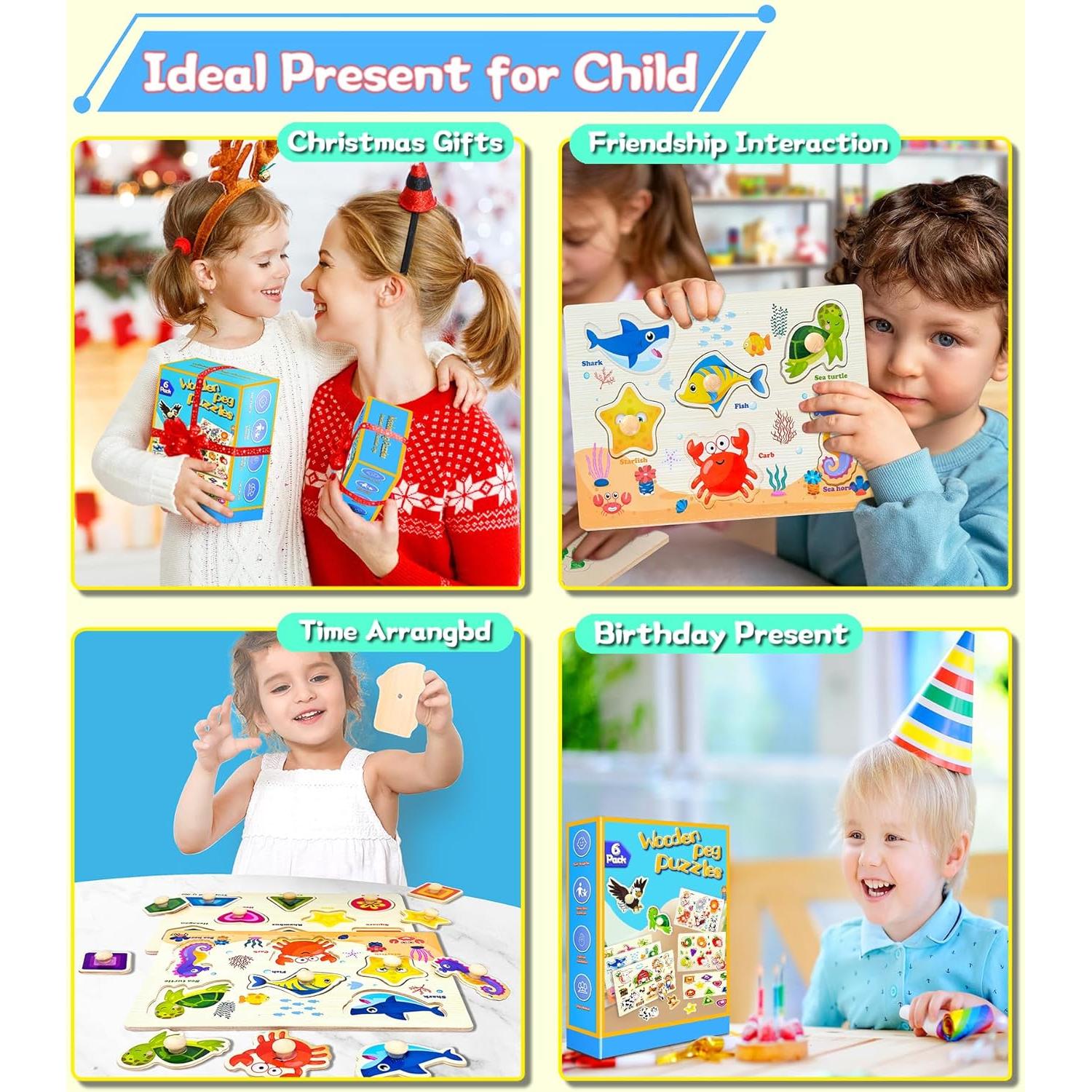 Rompecabezas de Clavos de Madera Montessori 6 Pcs para Niños