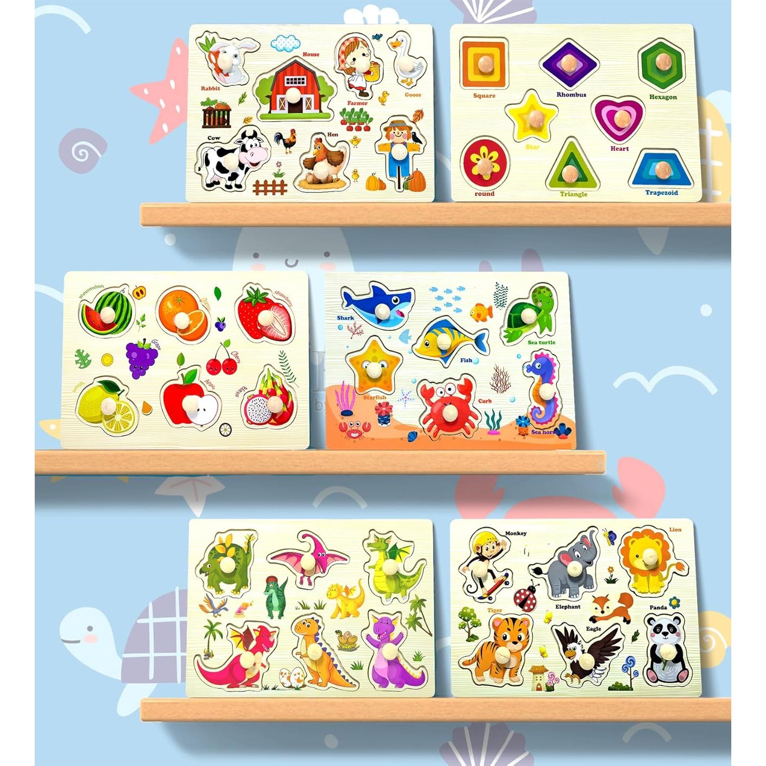 Rompecabezas de Clavos de Madera Montessori 6 Pcs para Niños