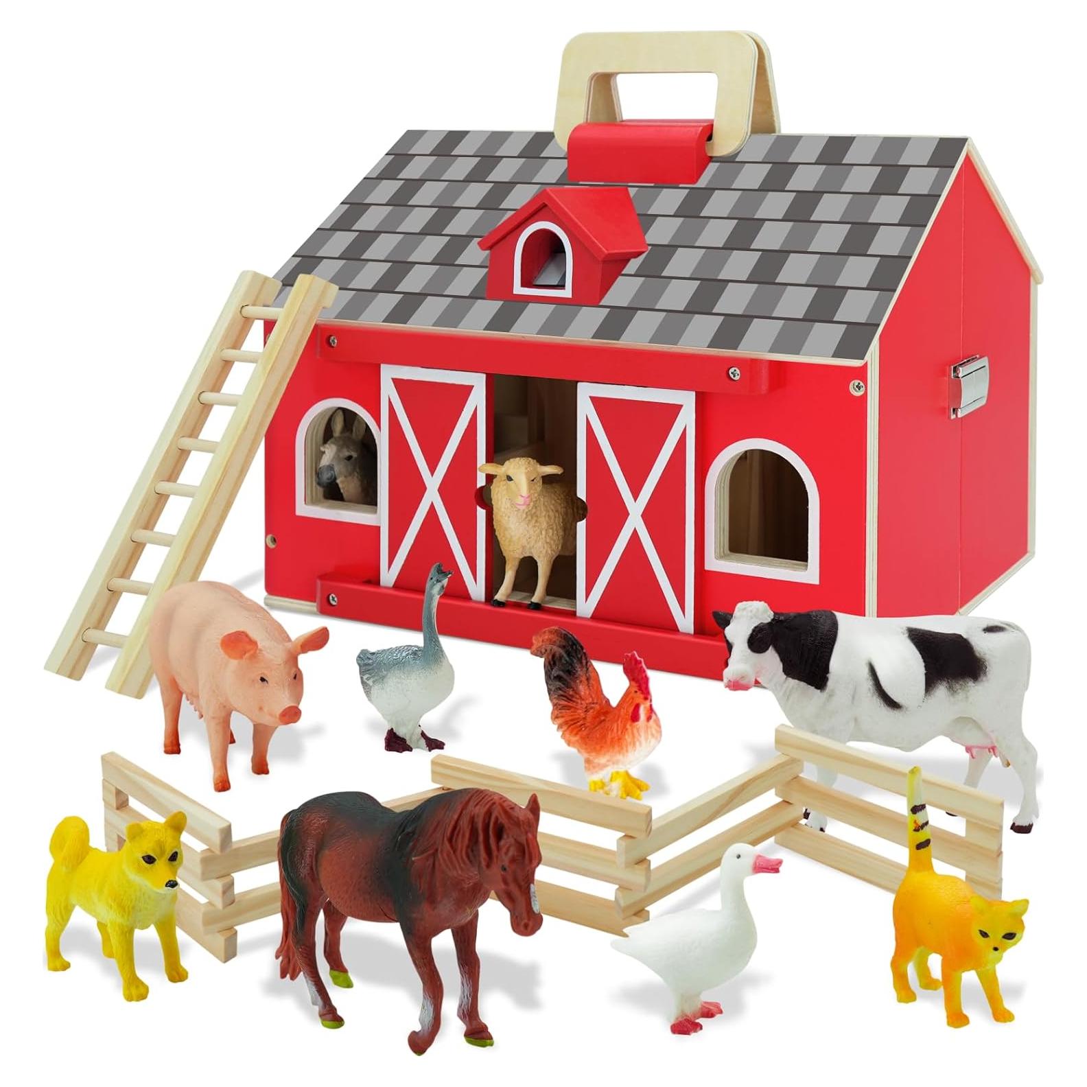 Set de Juguetes de Granja SimpliPlay con Establo de Madera 10 Figuras