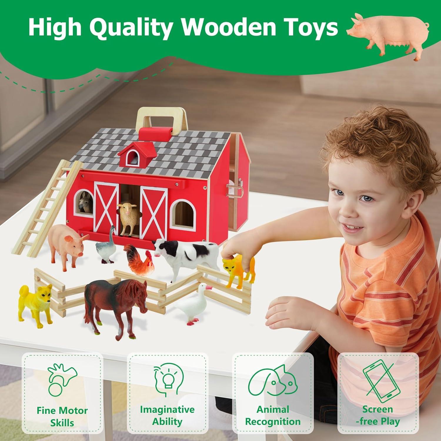 Set de Juguetes de Granja SimpliPlay con Establo de Madera 10 Figuras