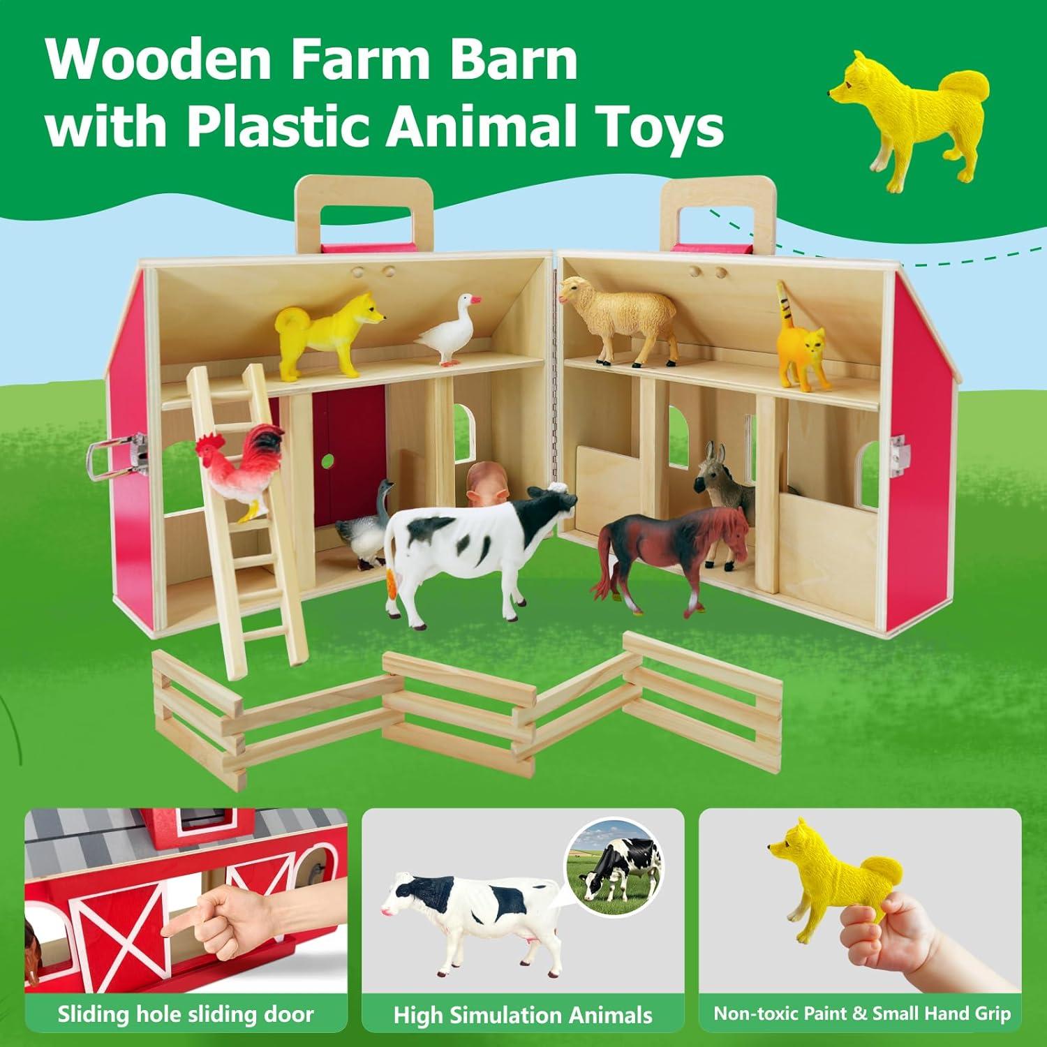 Set de Juguetes de Granja SimpliPlay con Establo de Madera 10 Figuras