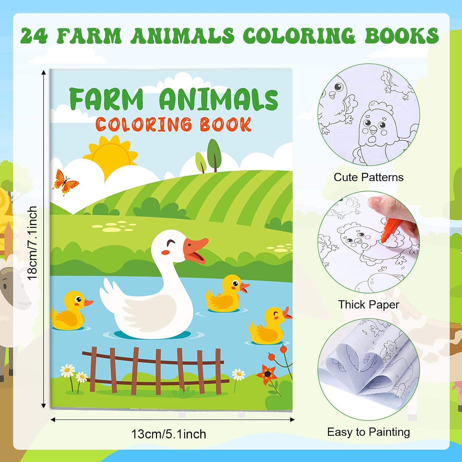 24 Libros para Colorear de Granja + Crayones Apilables