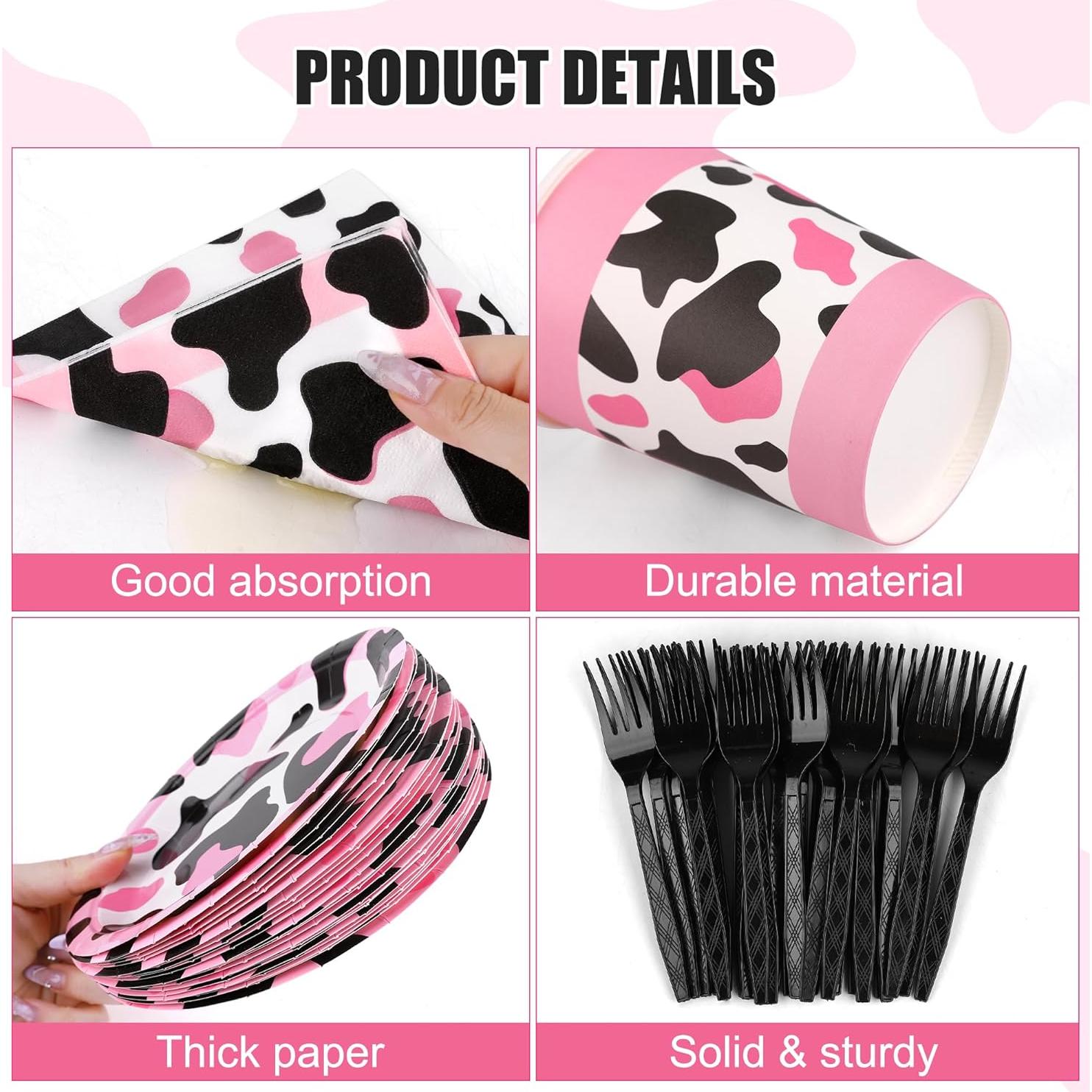 Juego de Vajilla de Fiesta 144 Piezas Kochorie Vaca Rosa