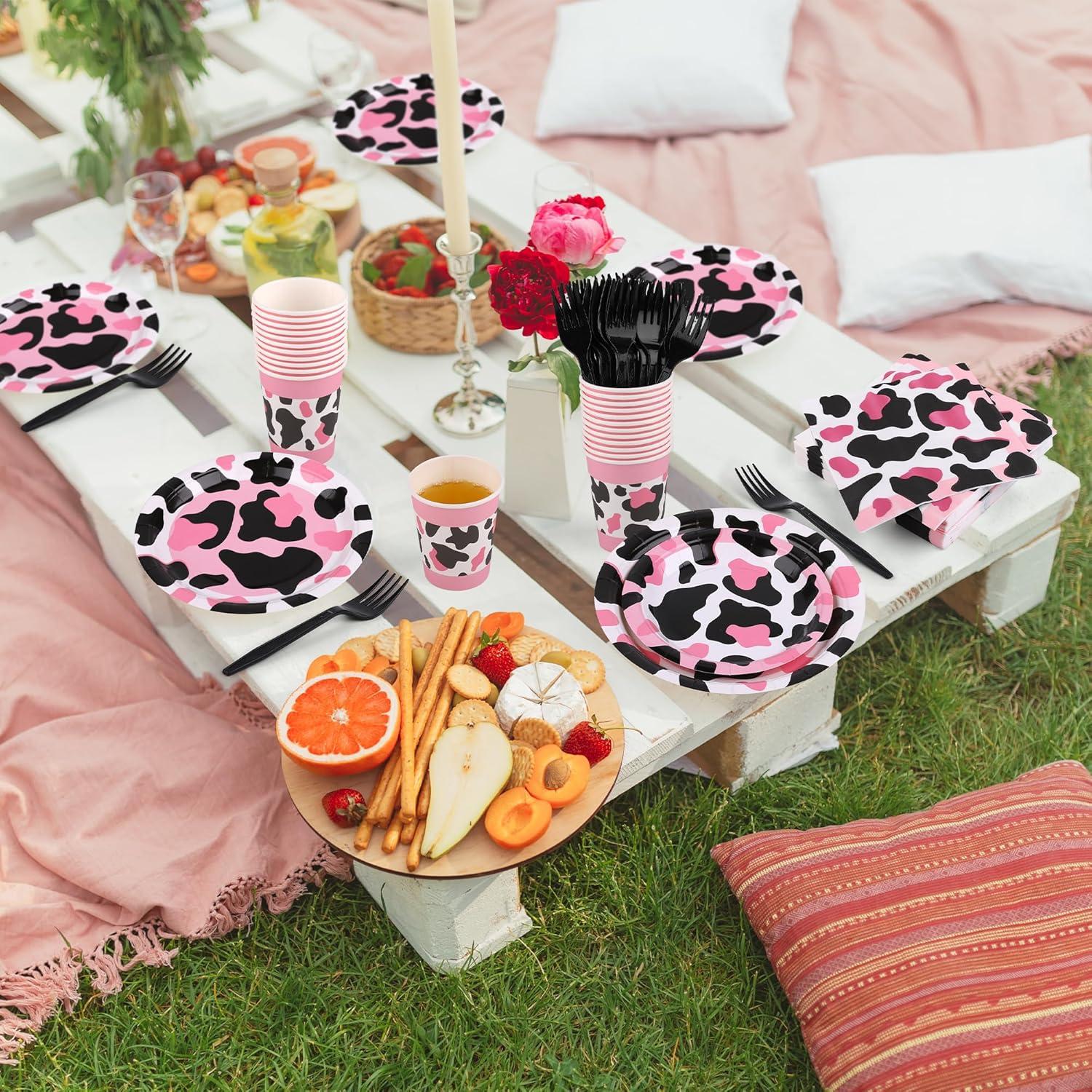 Juego de Vajilla de Fiesta 144 Piezas Kochorie Vaca Rosa