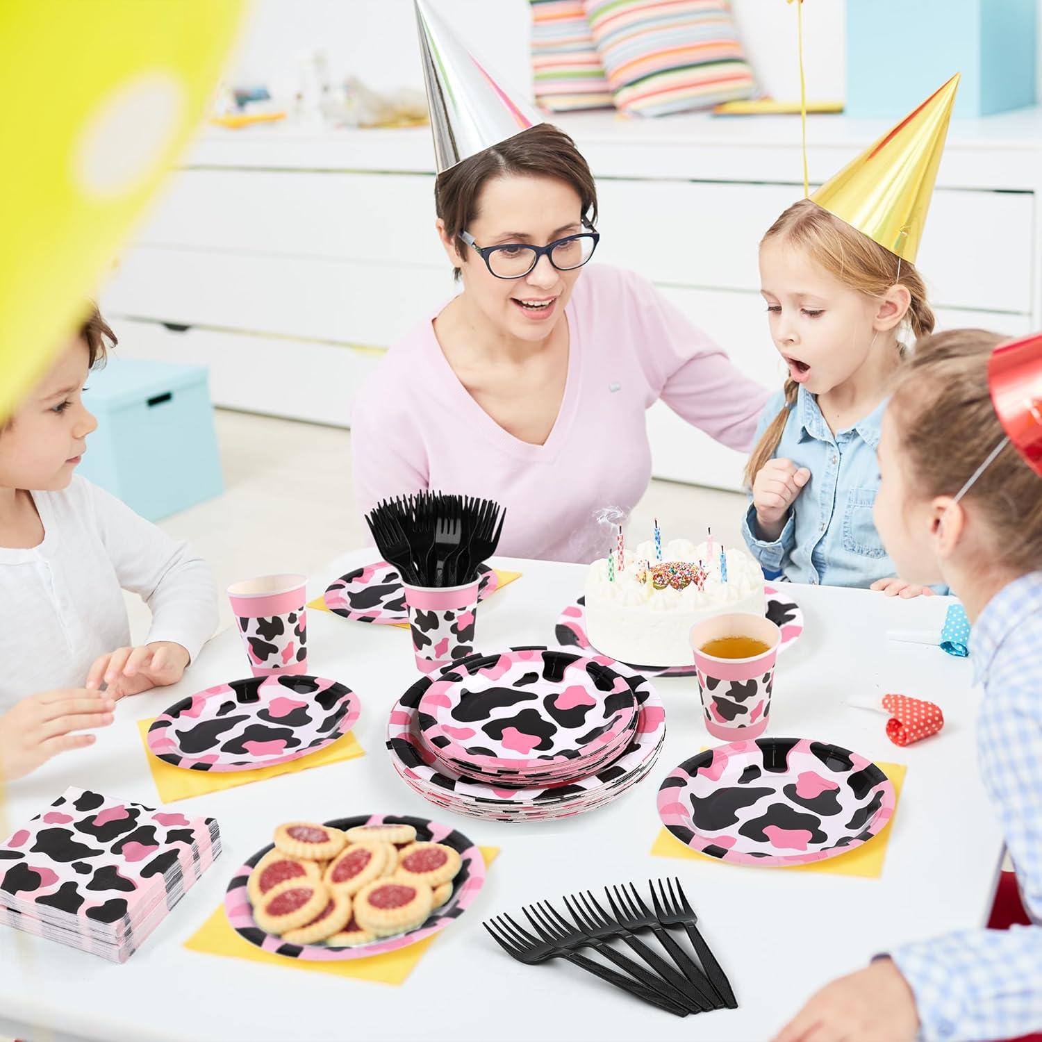 Juego de Vajilla de Fiesta 144 Piezas Kochorie Vaca Rosa