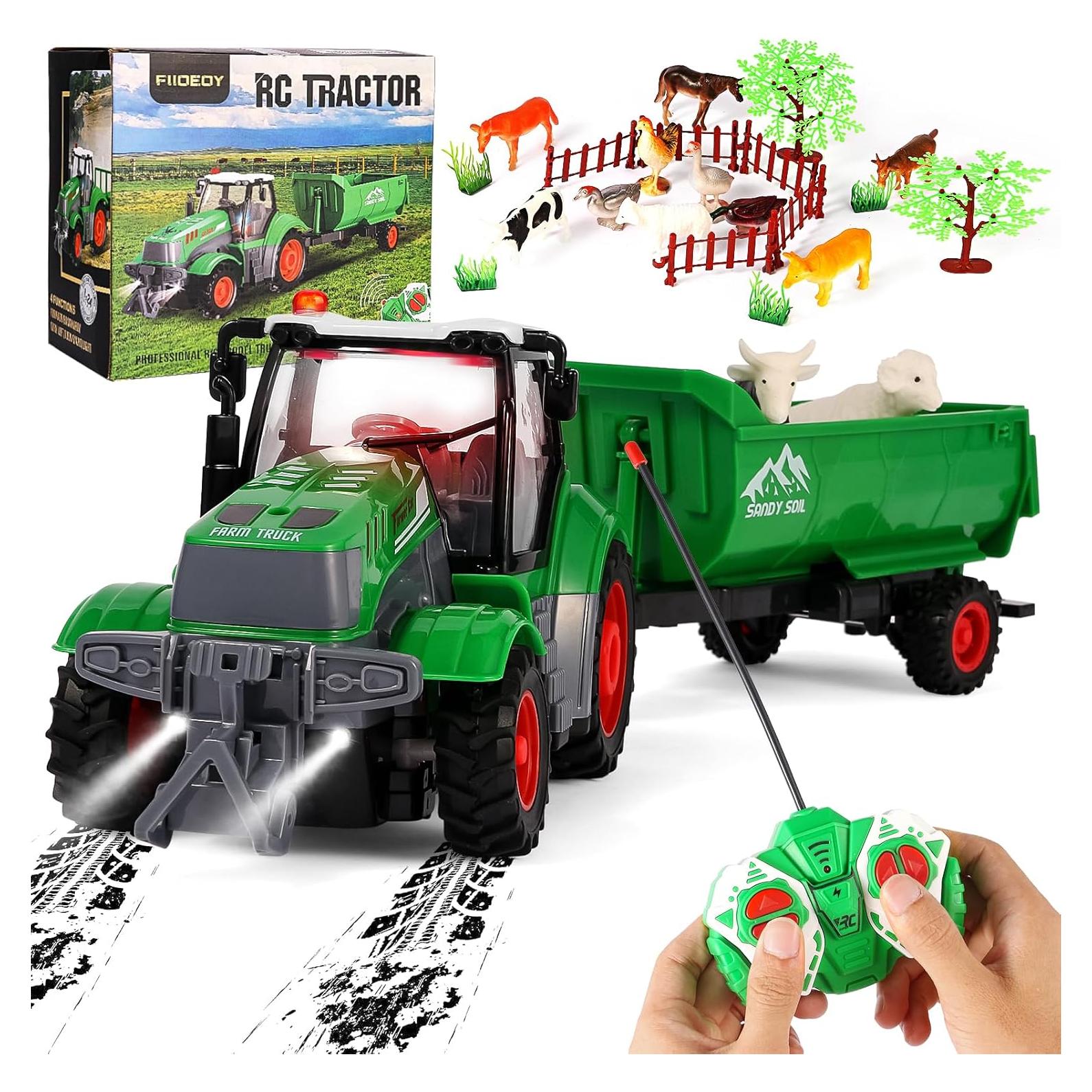 Tractor Control Remoto FIIOEOY con Remolque y Animales
