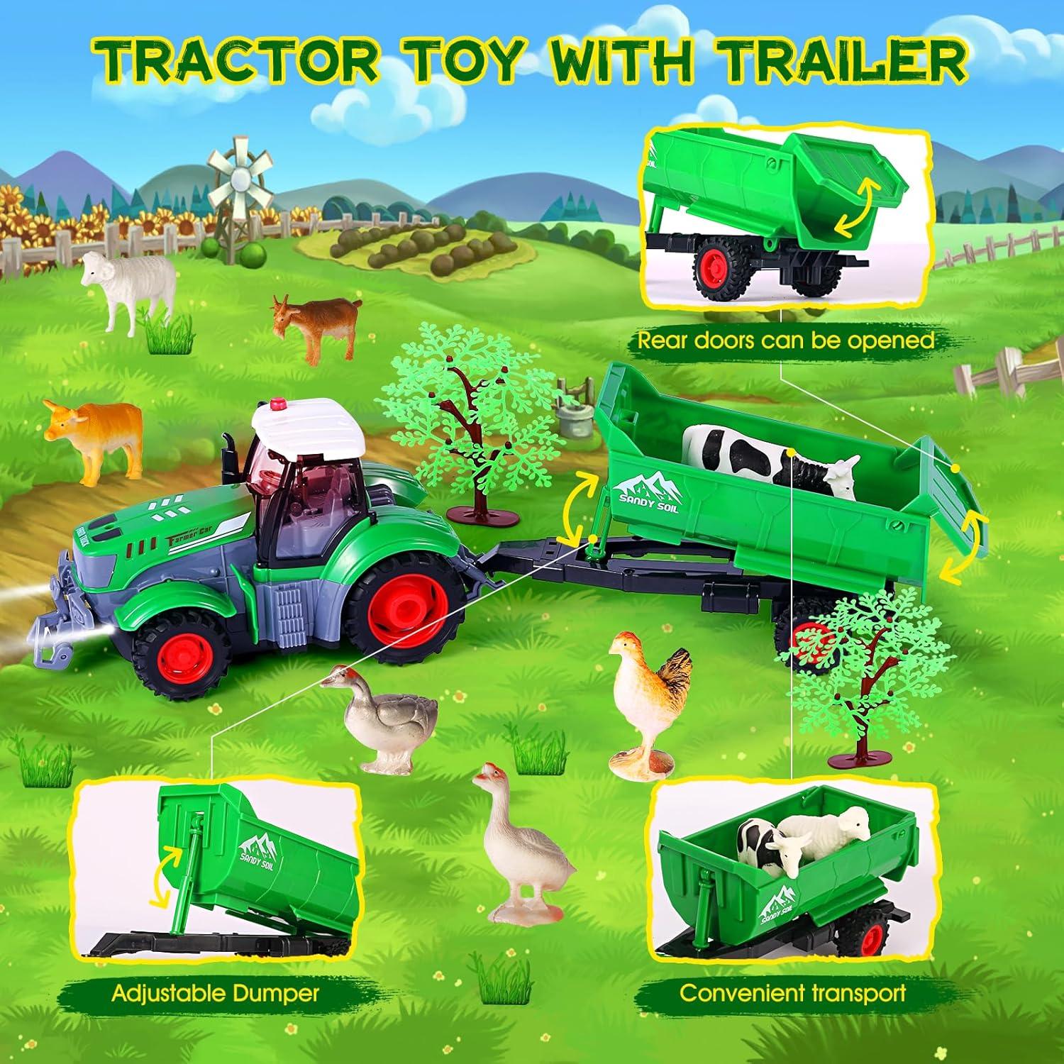 Tractor Control Remoto FIIOEOY con Remolque y Animales