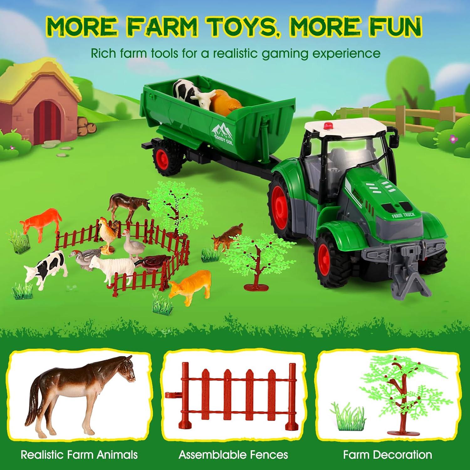 Tractor Control Remoto FIIOEOY con Remolque y Animales