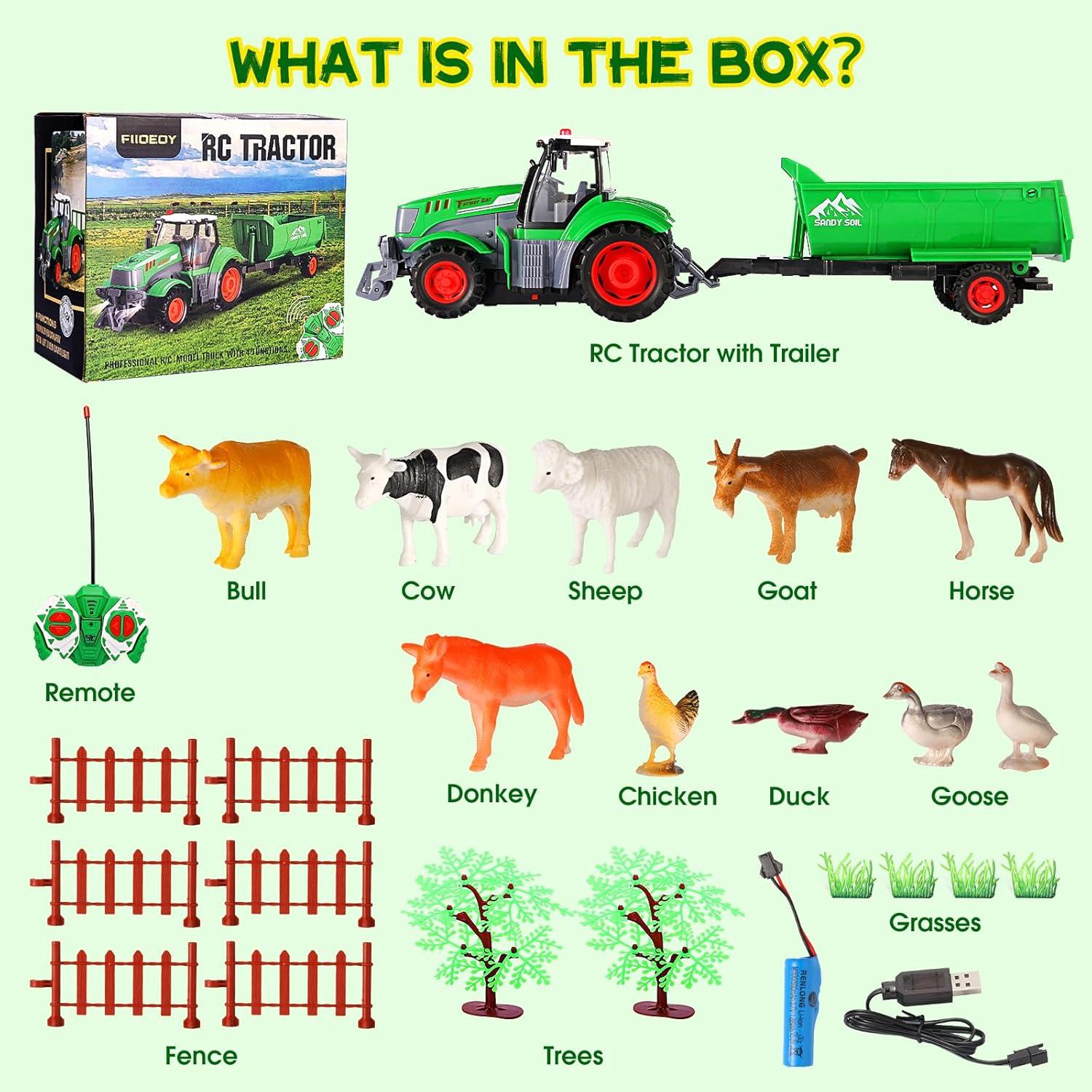 Tractor Control Remoto FIIOEOY con Remolque y Animales