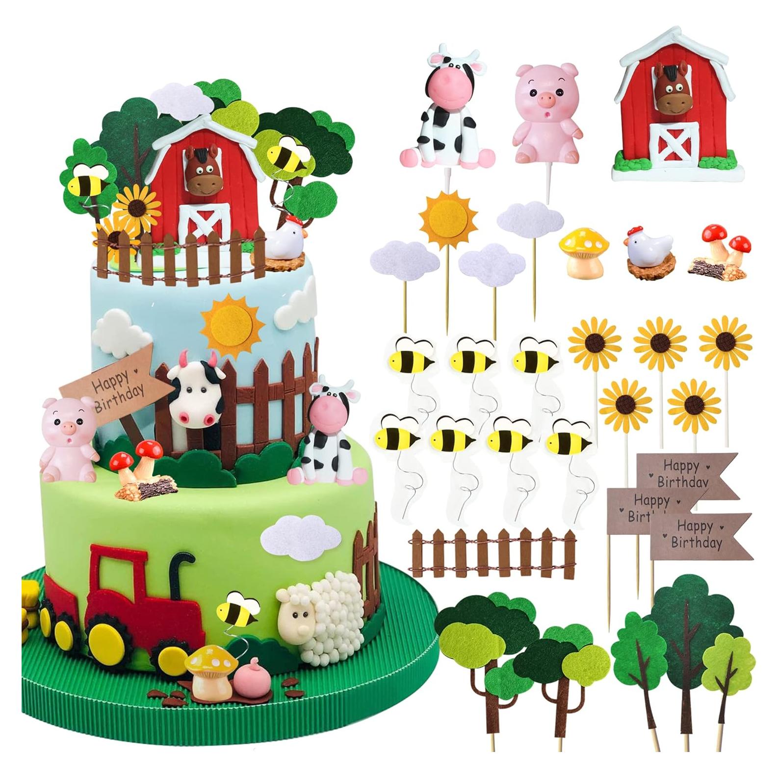 30 Piezas Topper Pastel Animales Granja RASSLISA Decoración